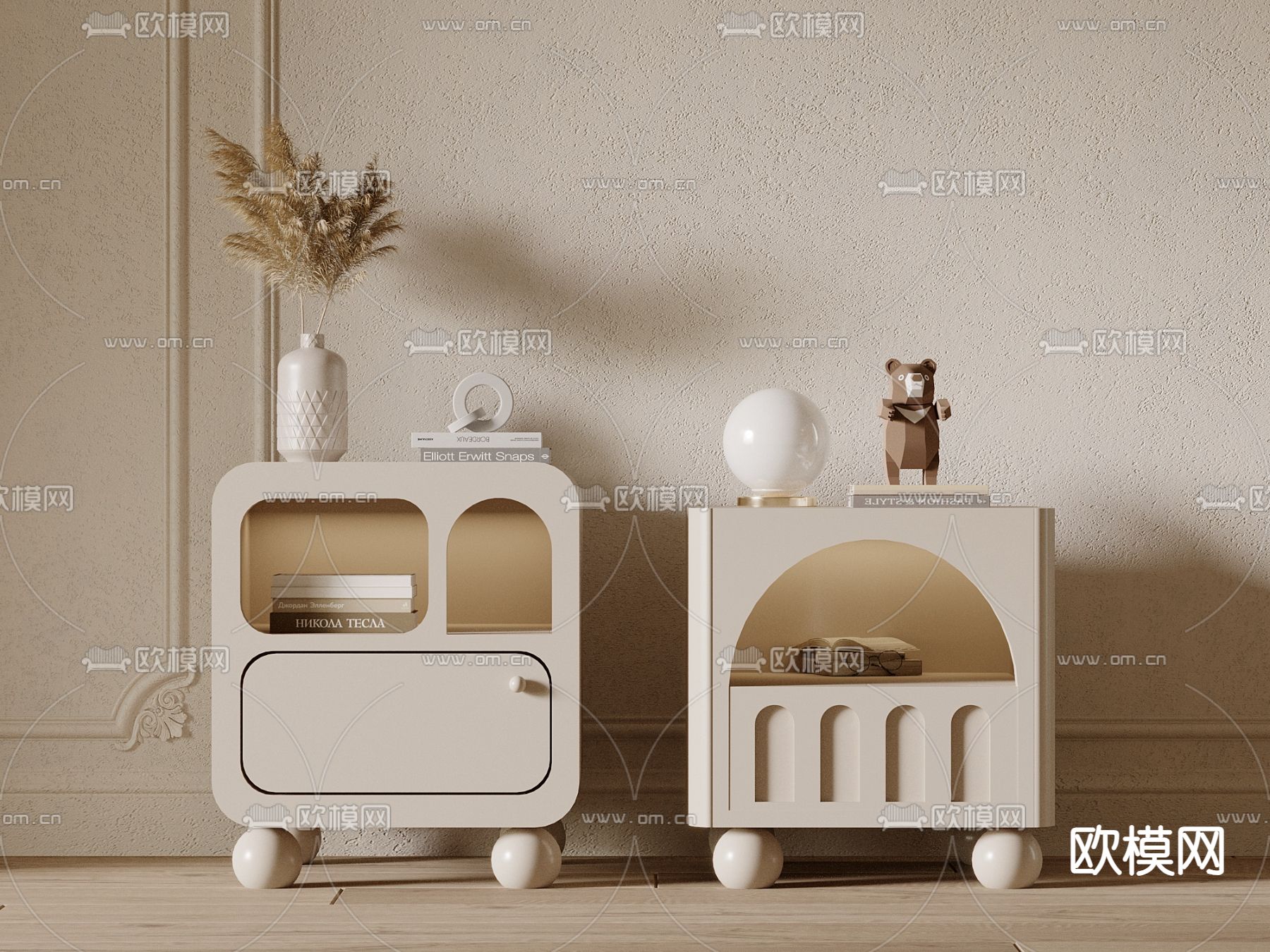 奶油风床头柜3d模型下载