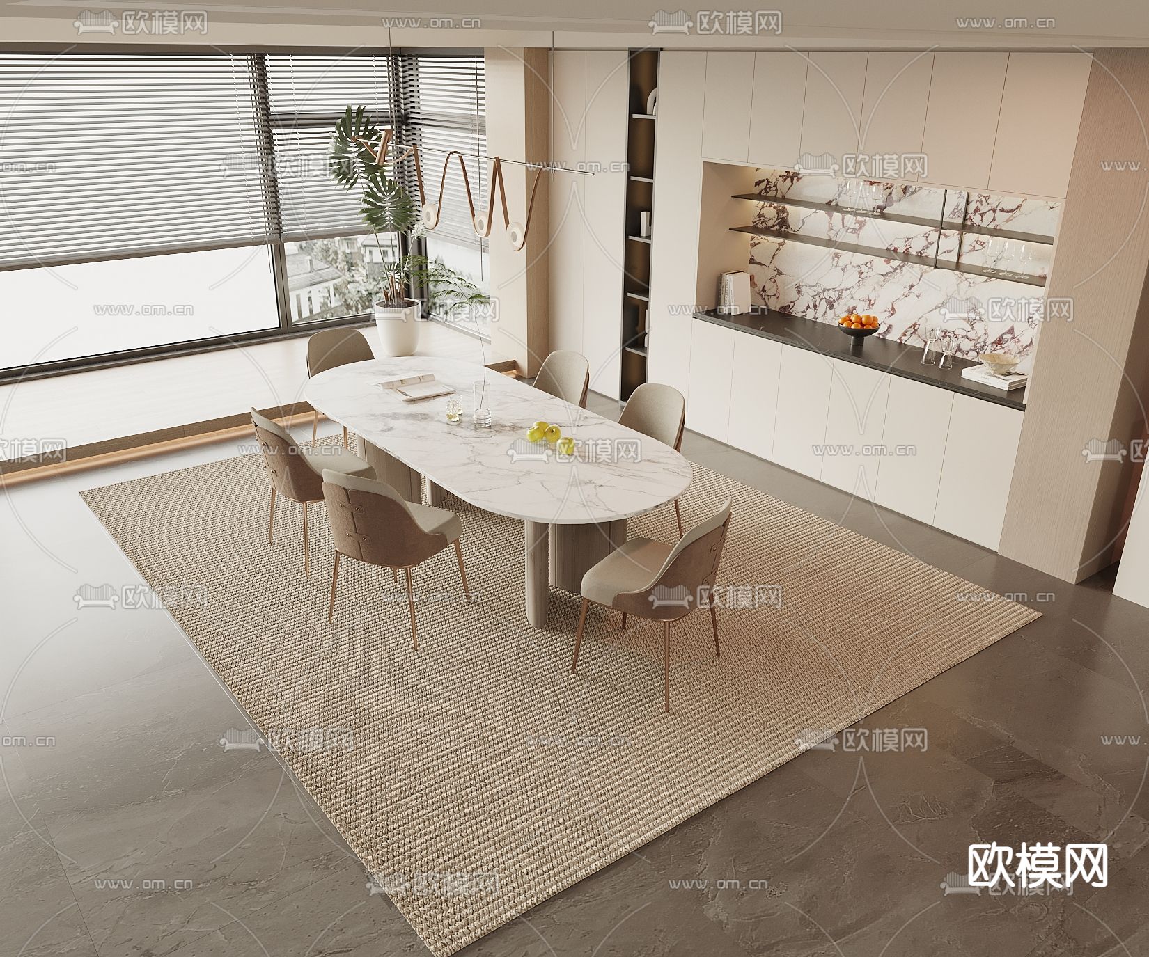 长条餐桌椅3d模型下载