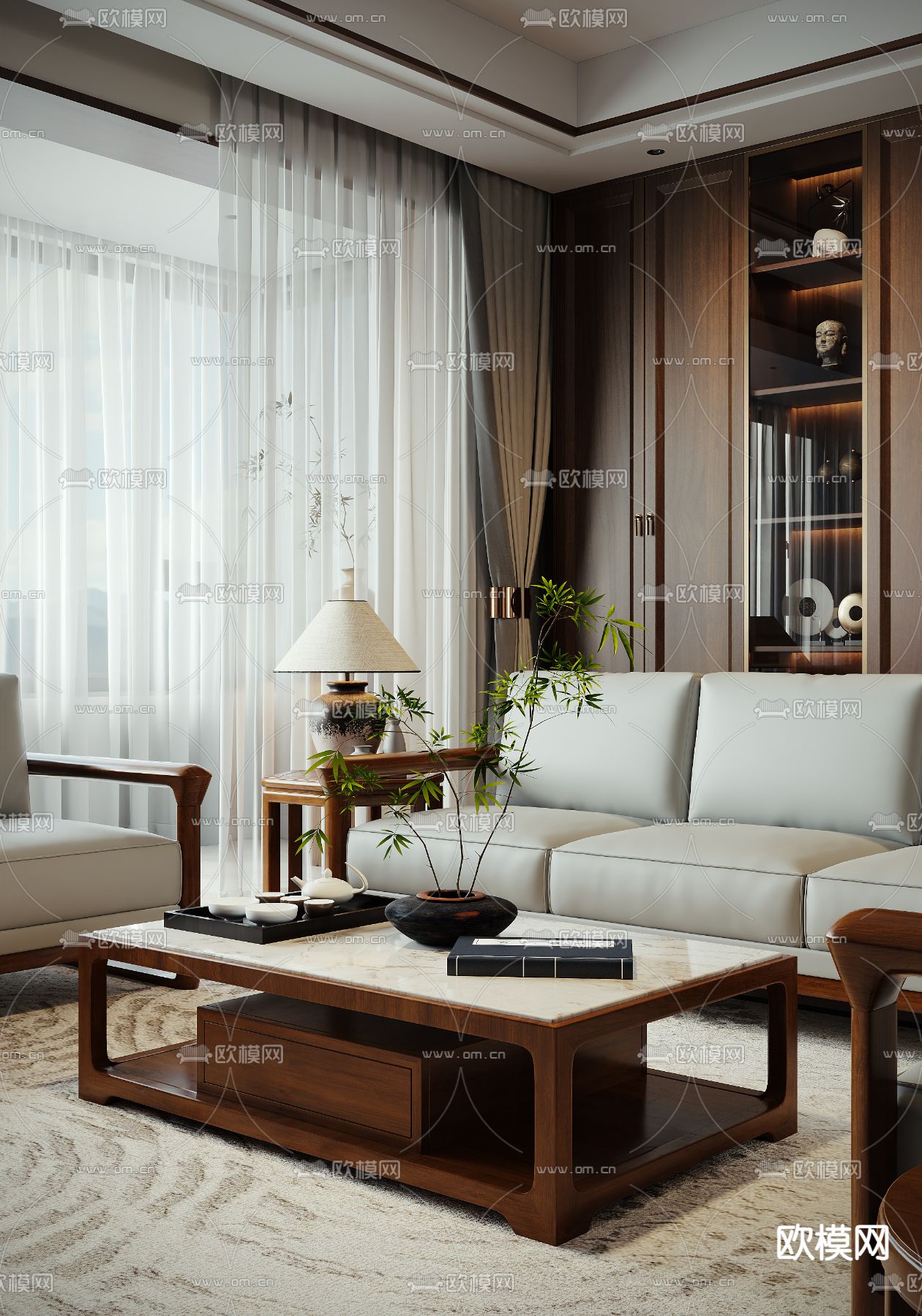 新中式客厅 餐厅3d模型下载（渲染图4）