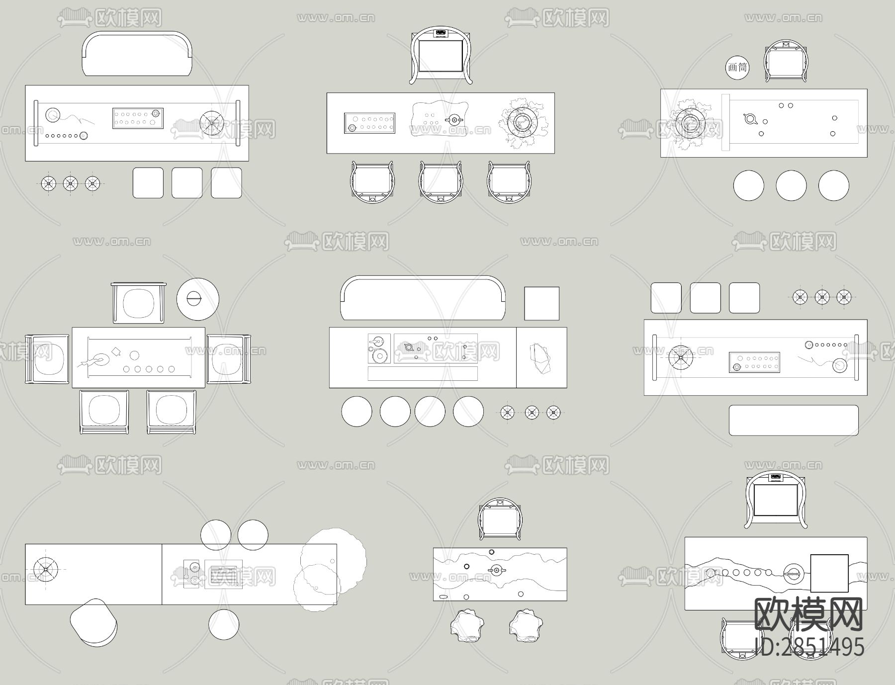 新中式茶桌cad大样图下载