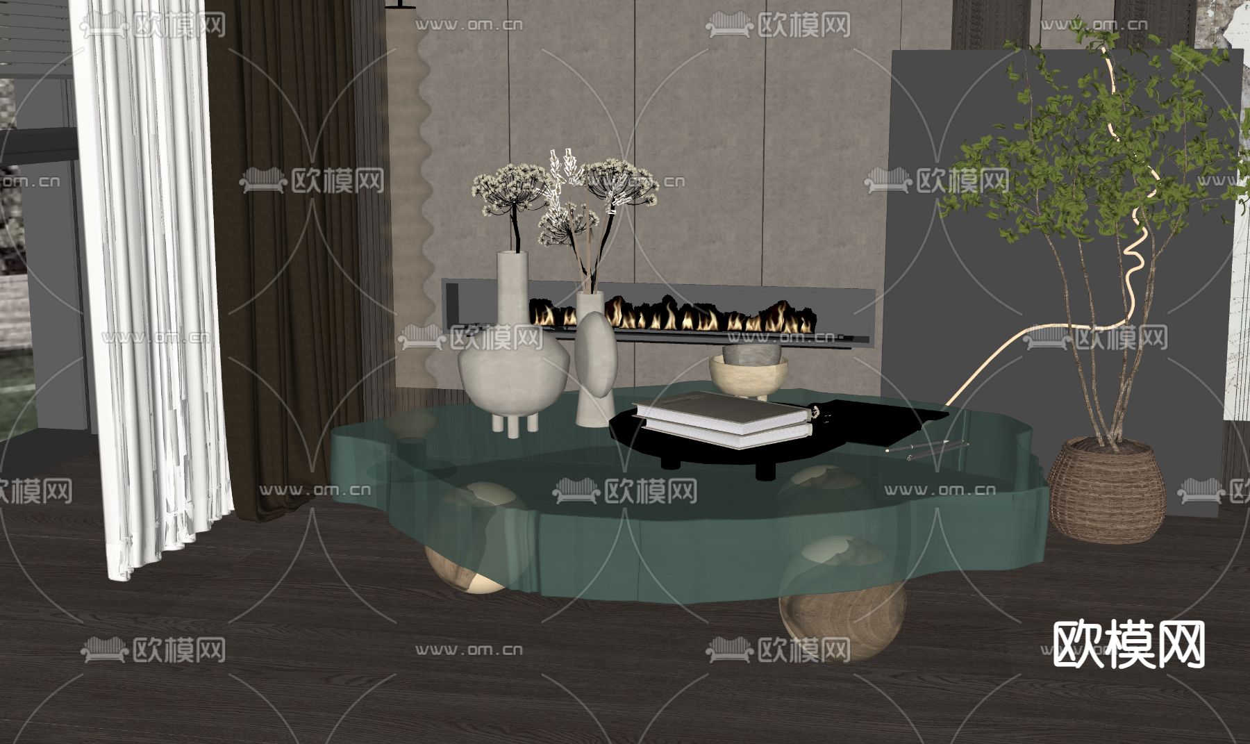 现代茶几su模型下载（渲染图2）