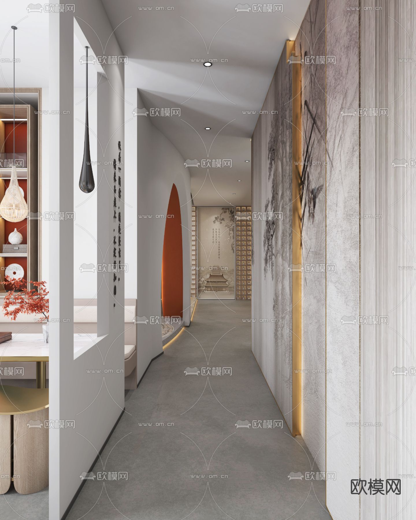 茶楼走廊 过道3d模型下载（渲染图1）