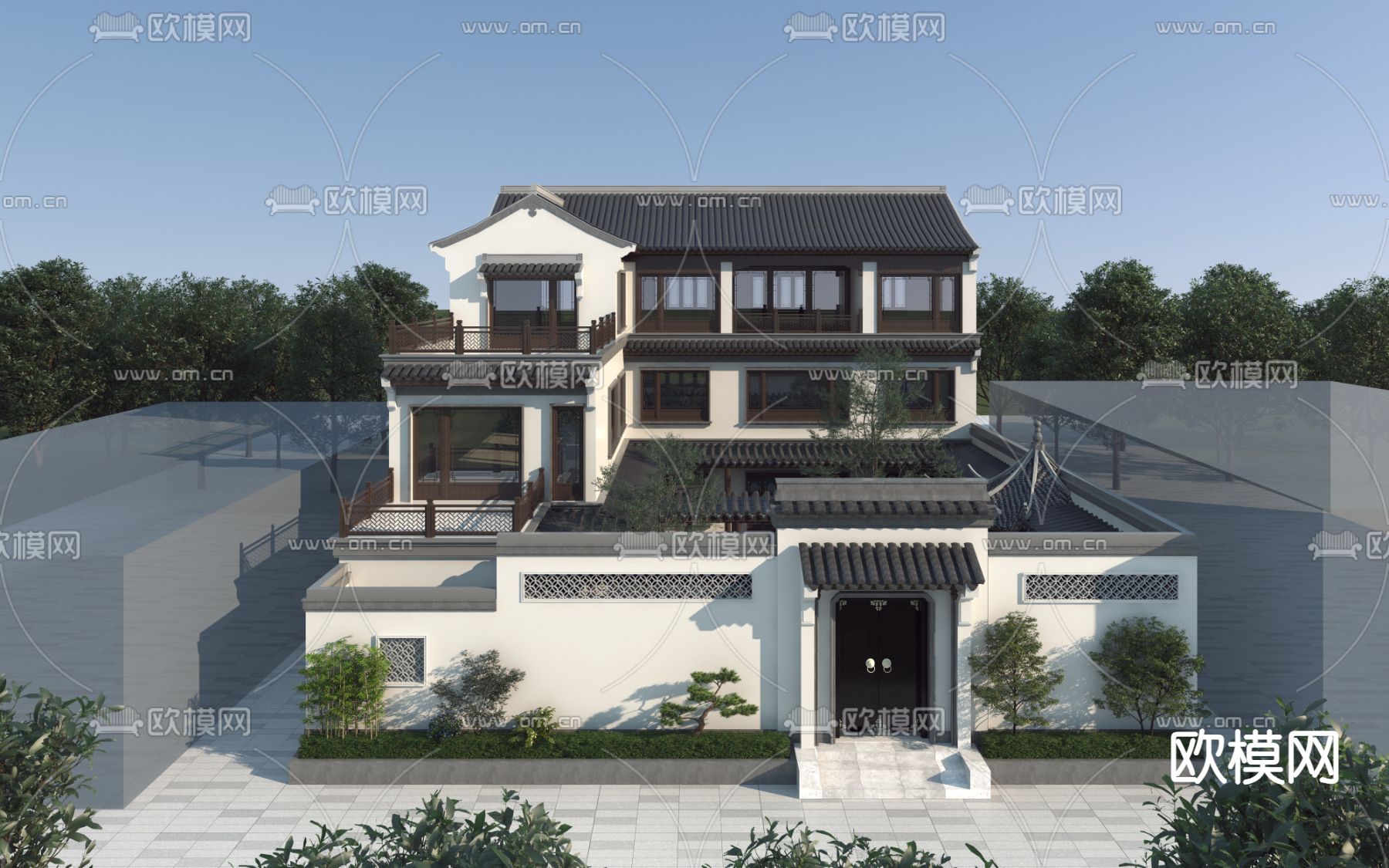 新中式古建 四合院3d模型下载_ID14280641_3dmax免费模型-欧模网