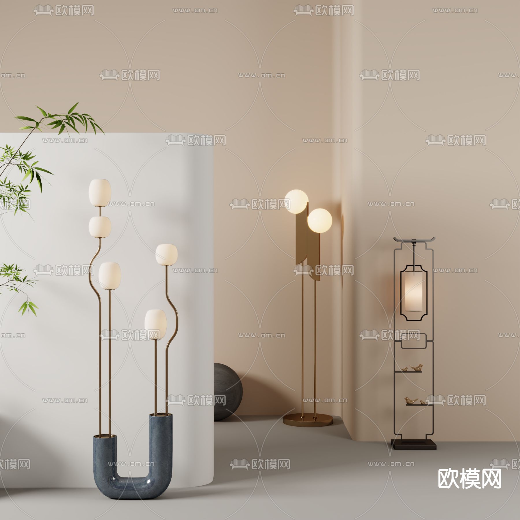 新中式落地灯 灯笼3d模型下载