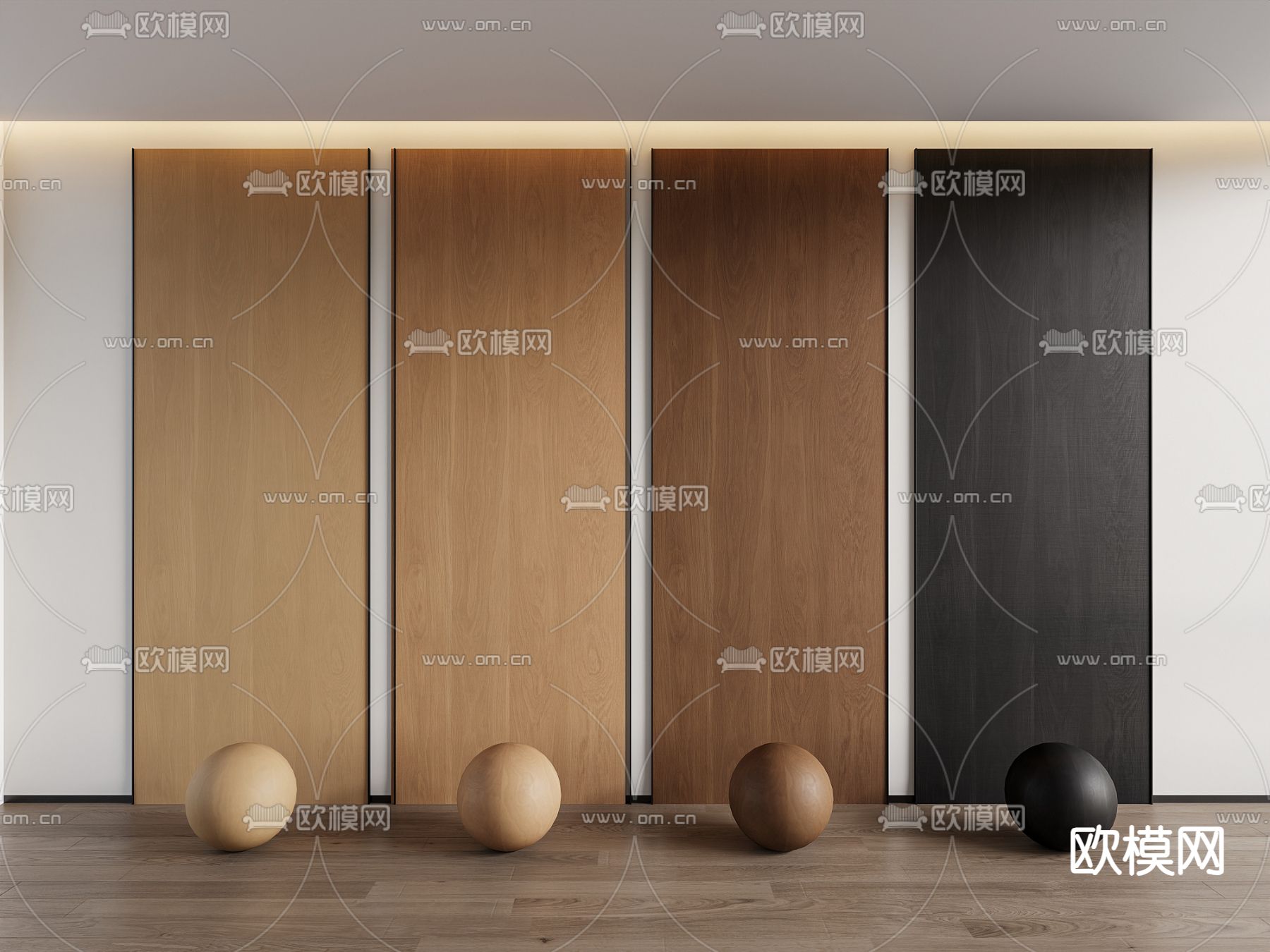 木饰面 护墙板su模型下载（渲染图1）