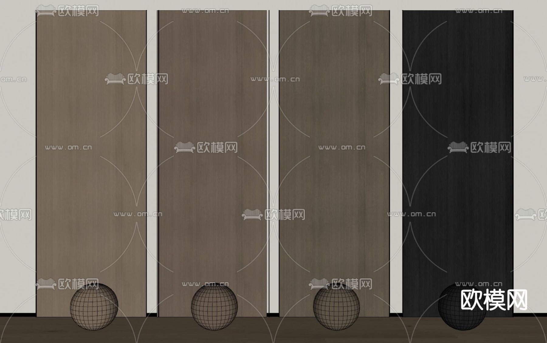 木饰面 护墙板su模型下载（渲染图2）