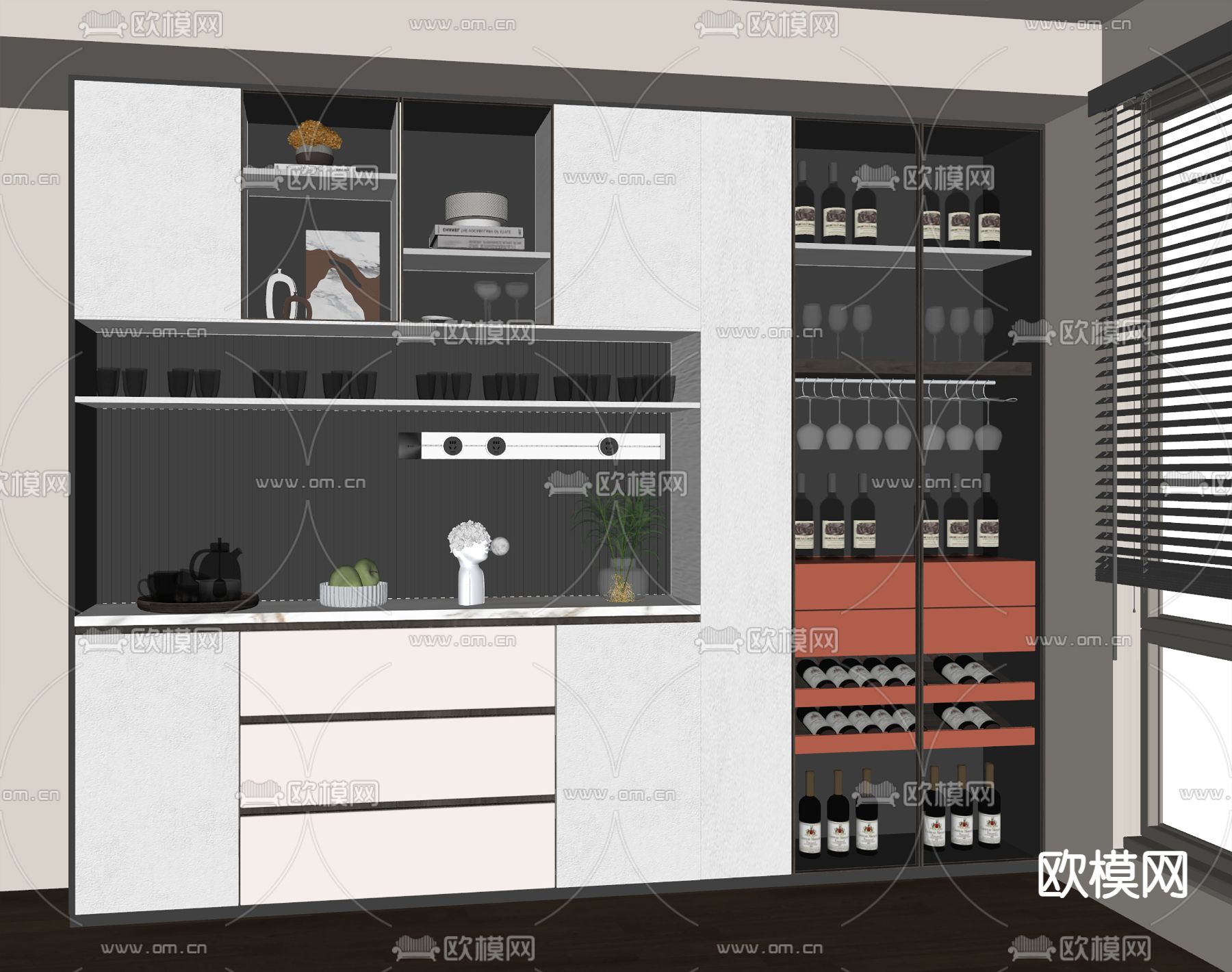 现代酒柜su模型下载（渲染图2）