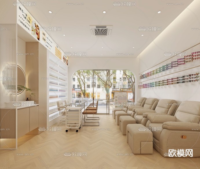 奶油风美甲店 美容店3d模型下载(渲染图1)