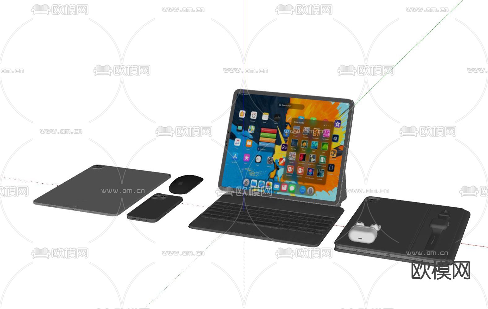 苹果电脑 平板 手机 手表su模型下载（渲染图2）