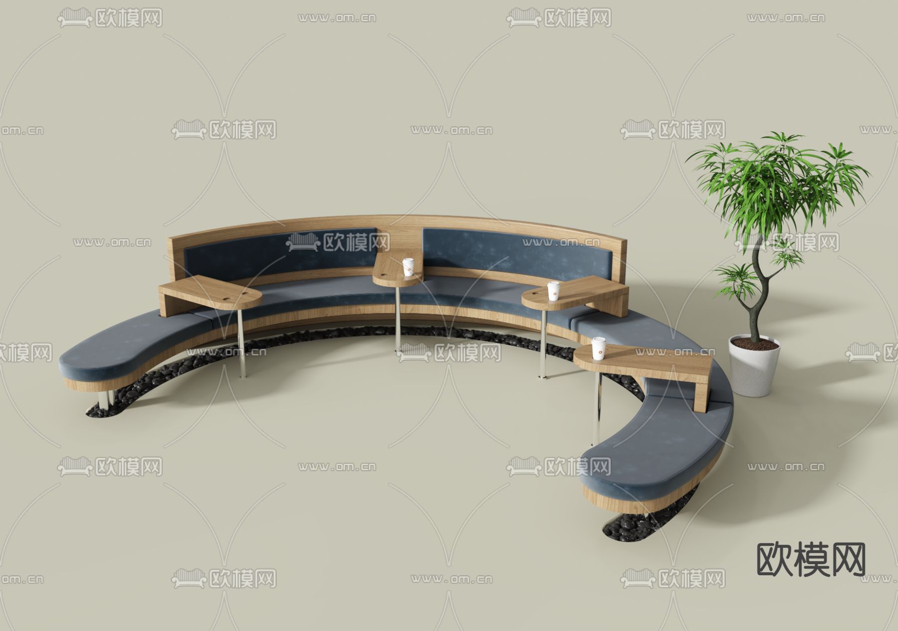 弧形沙发 卡座餐桌 公共沙发3d模型下载_ID14280824_3dmax免费模型-欧模网