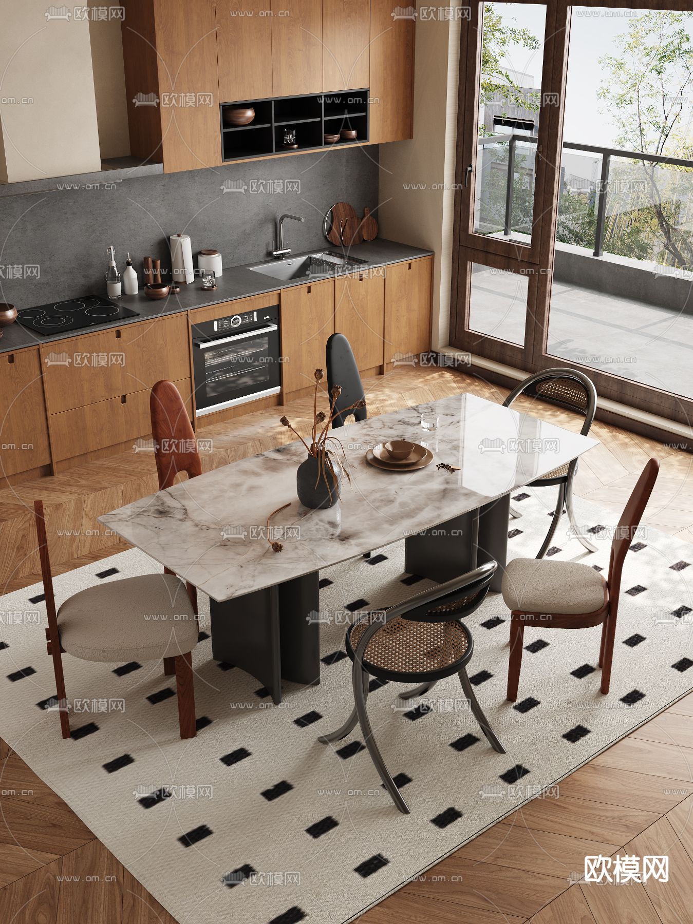 侘寂餐桌椅3d模型下载