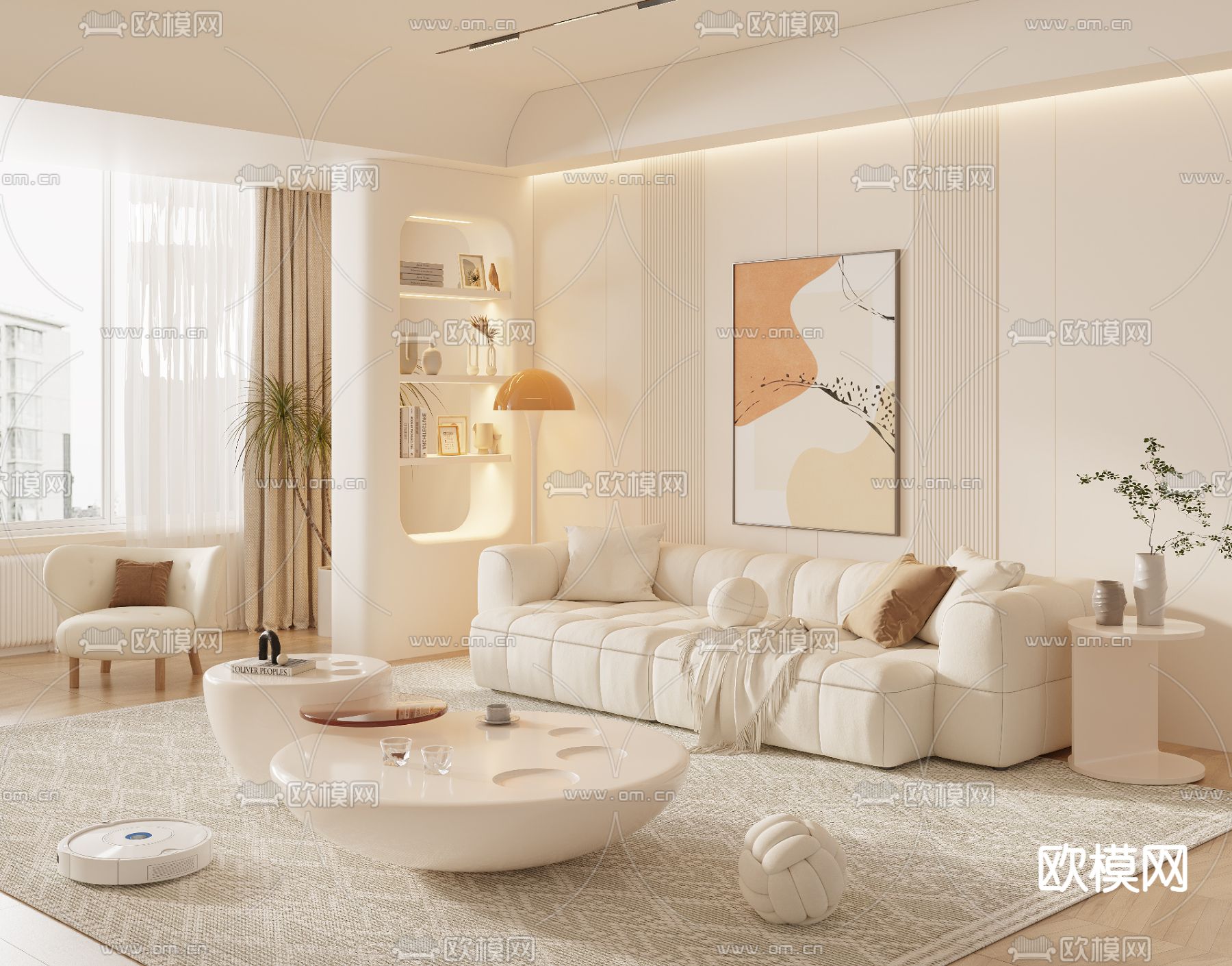 奶油风组合沙发3d模型下载