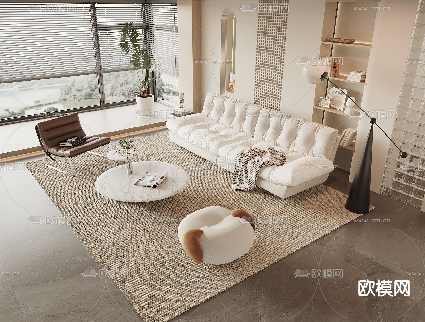 奶油风组合沙发3d模型下载