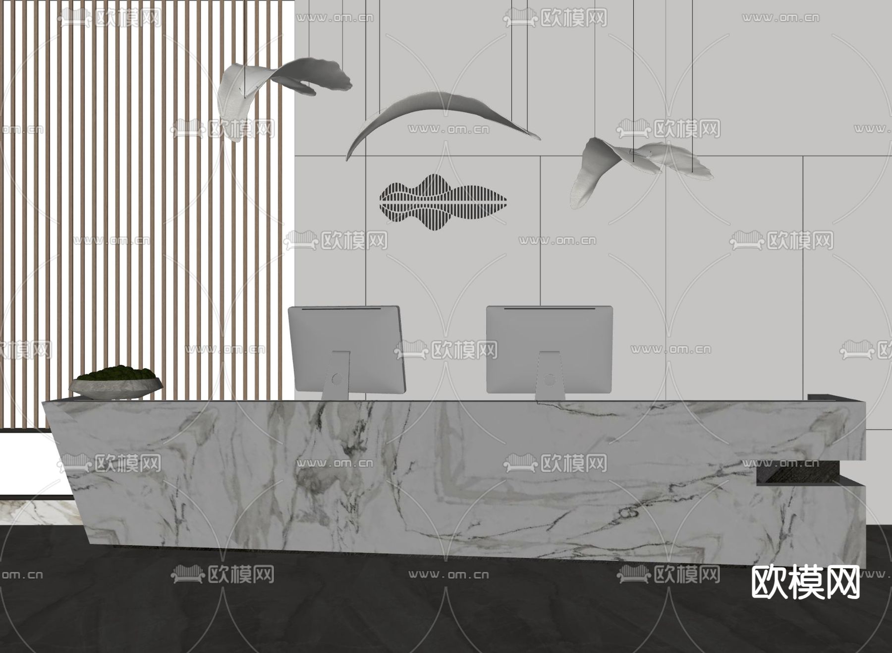 现代接待前台su模型下载（渲染图2）