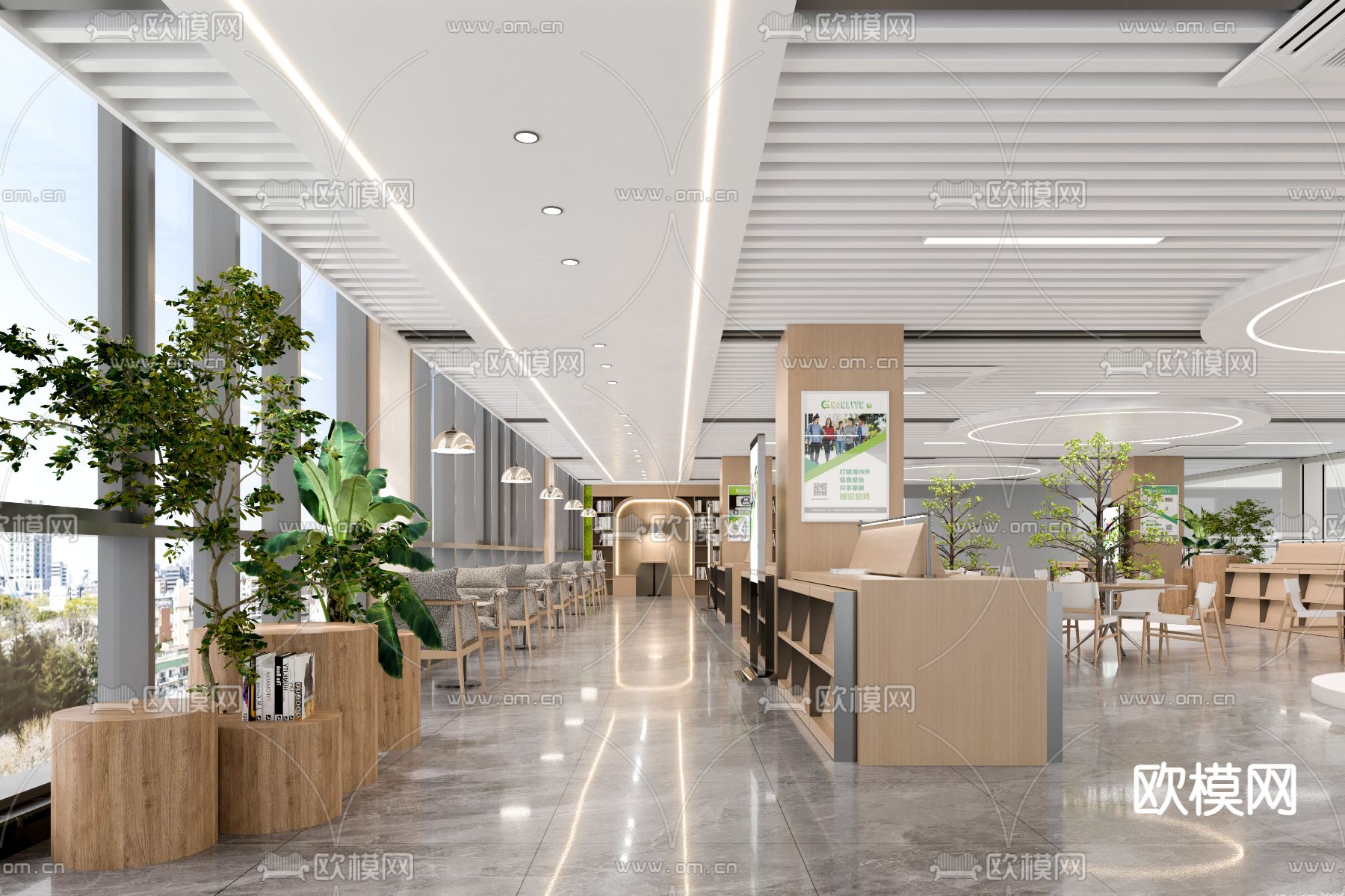 现代图书馆 书店su模型下载（渲染图1）