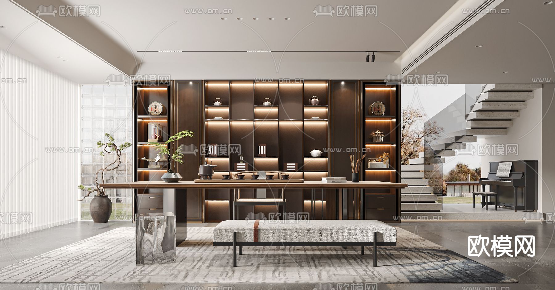 新中式茶室3d模型下载