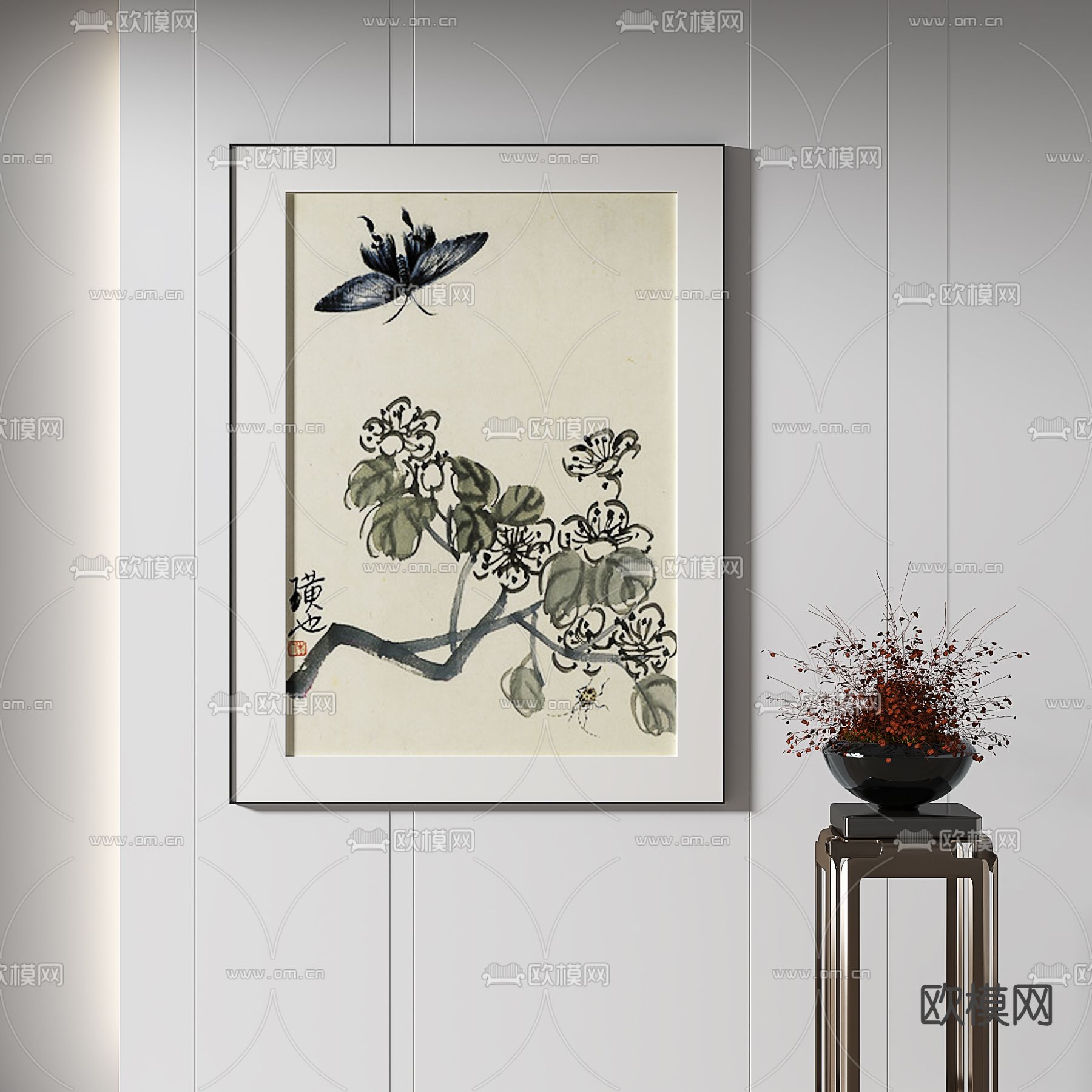 中式装饰画 肌理画3d模型下载