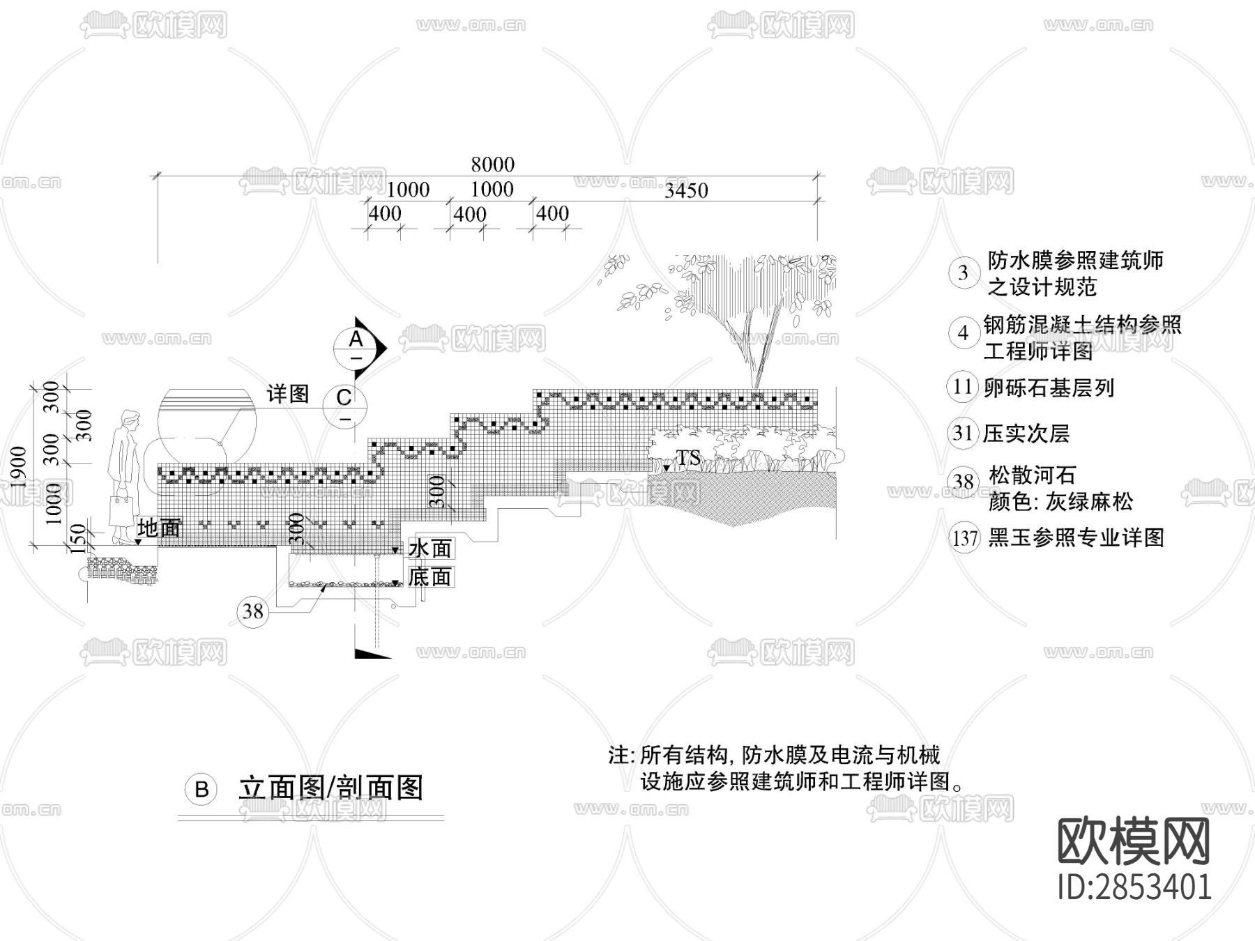 景墙cad大样图下载（渲染图2）