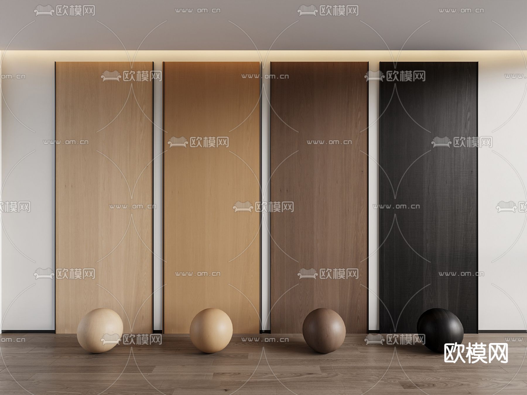 木饰面 护墙板su模型下载（渲染图1）