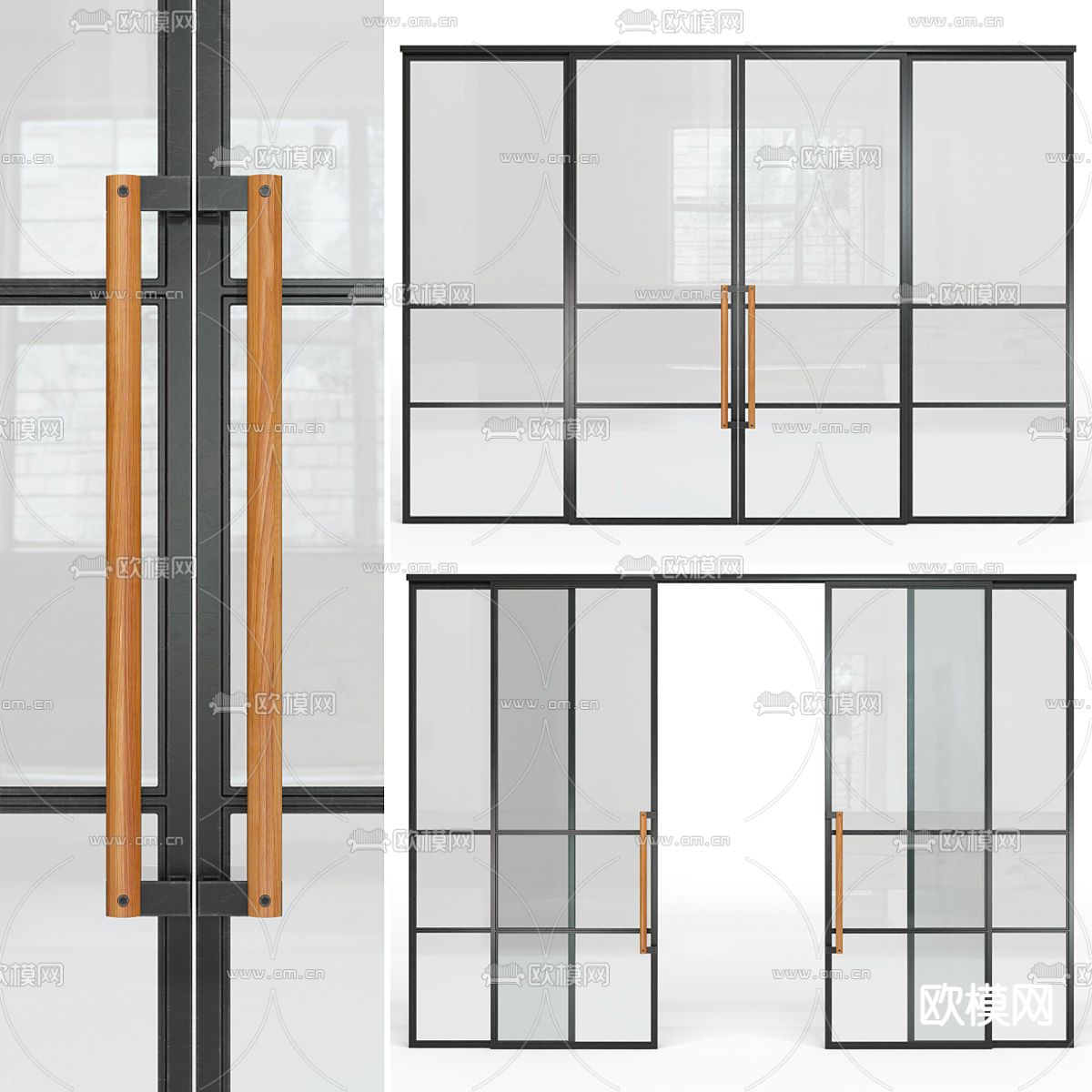 玻璃推拉门 双开门su模型