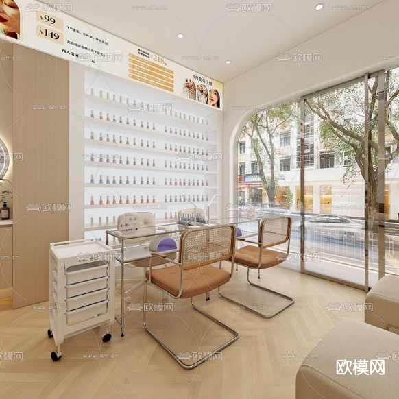 奶油风美甲店 美容店3d模型下载(渲染图4)