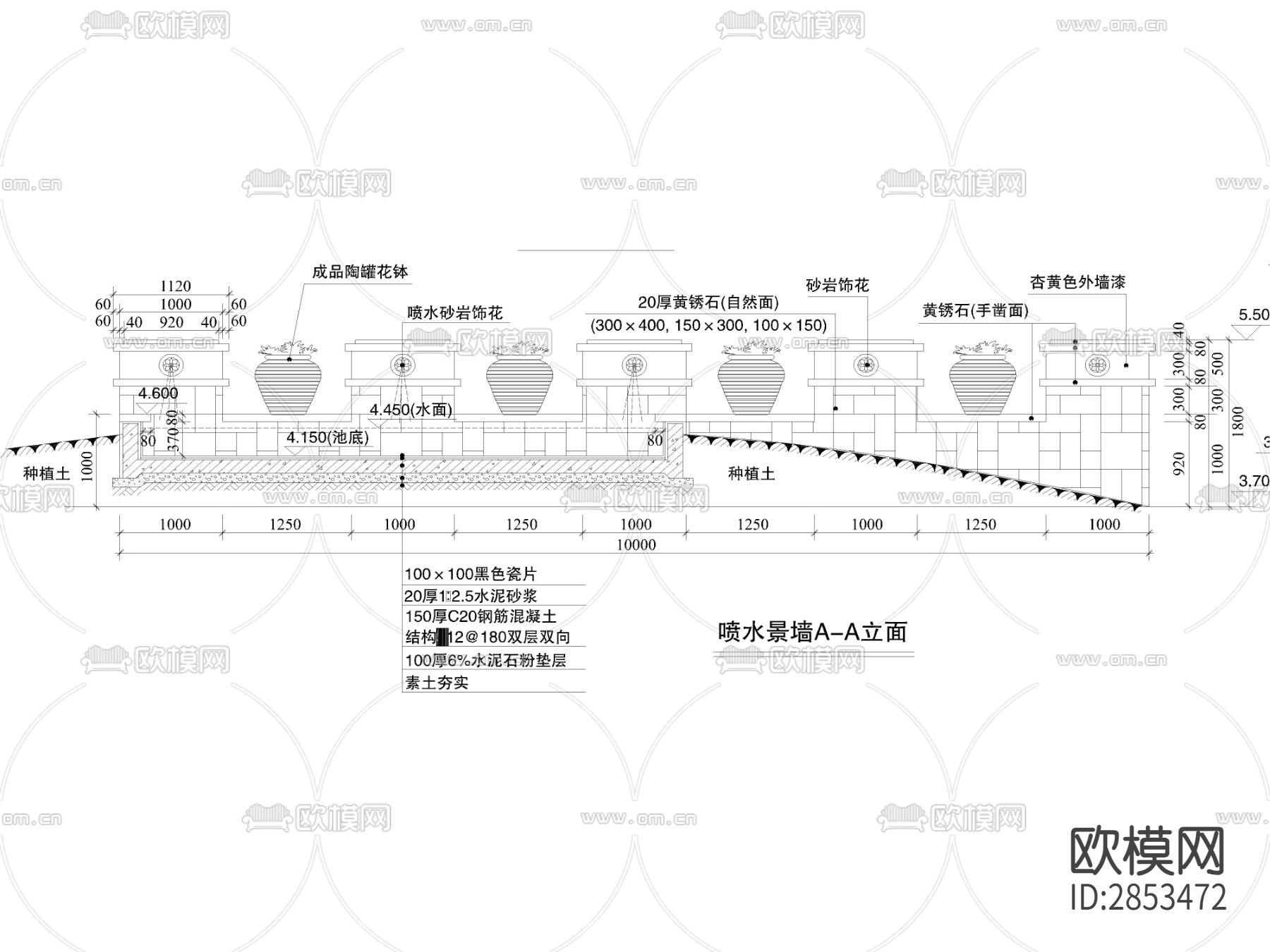 景墙cad大样图下载（渲染图2）