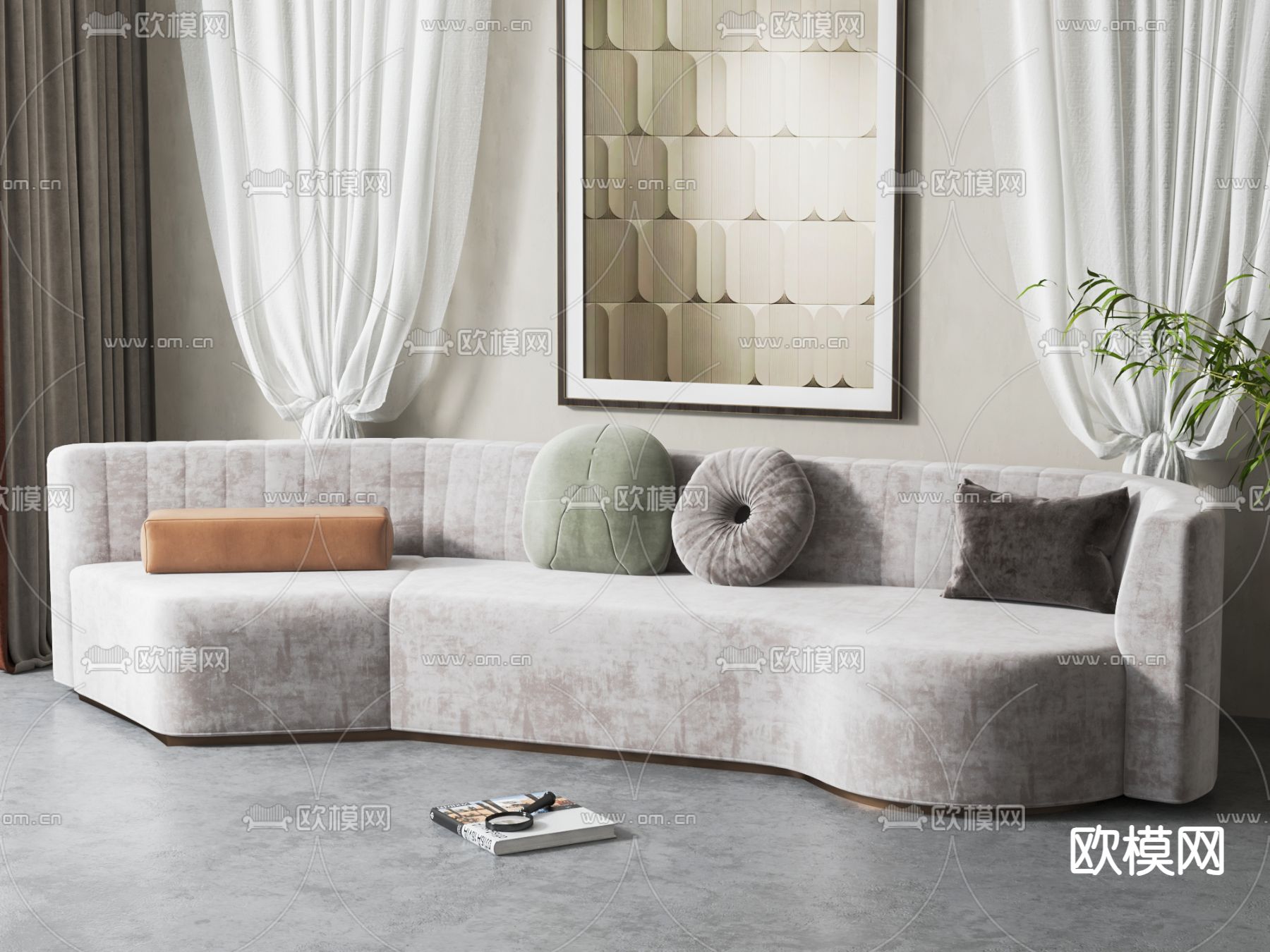 多人沙发 弧形沙发3d模型下载