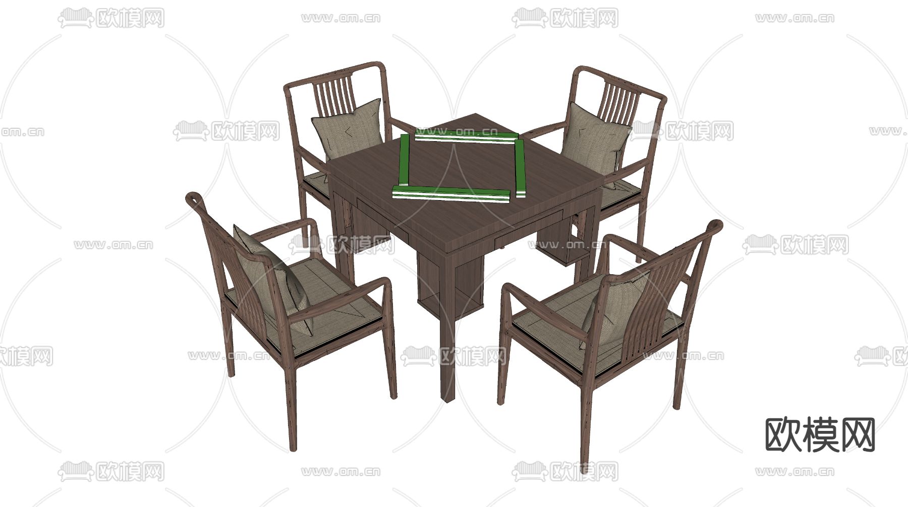 中式棋牌桌su模型下载（渲染图2）