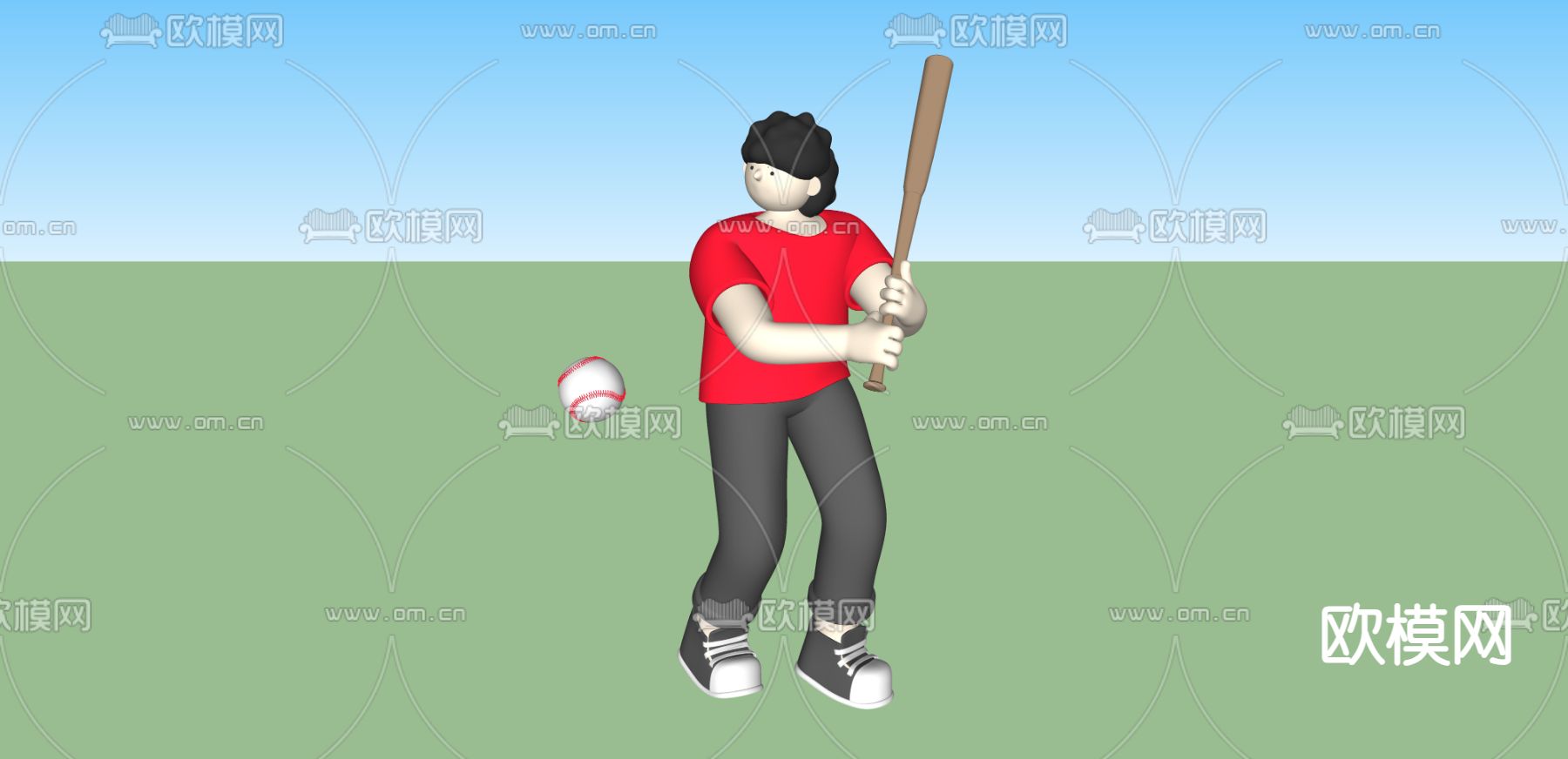 棒球运动员su模型下载（渲染图2）