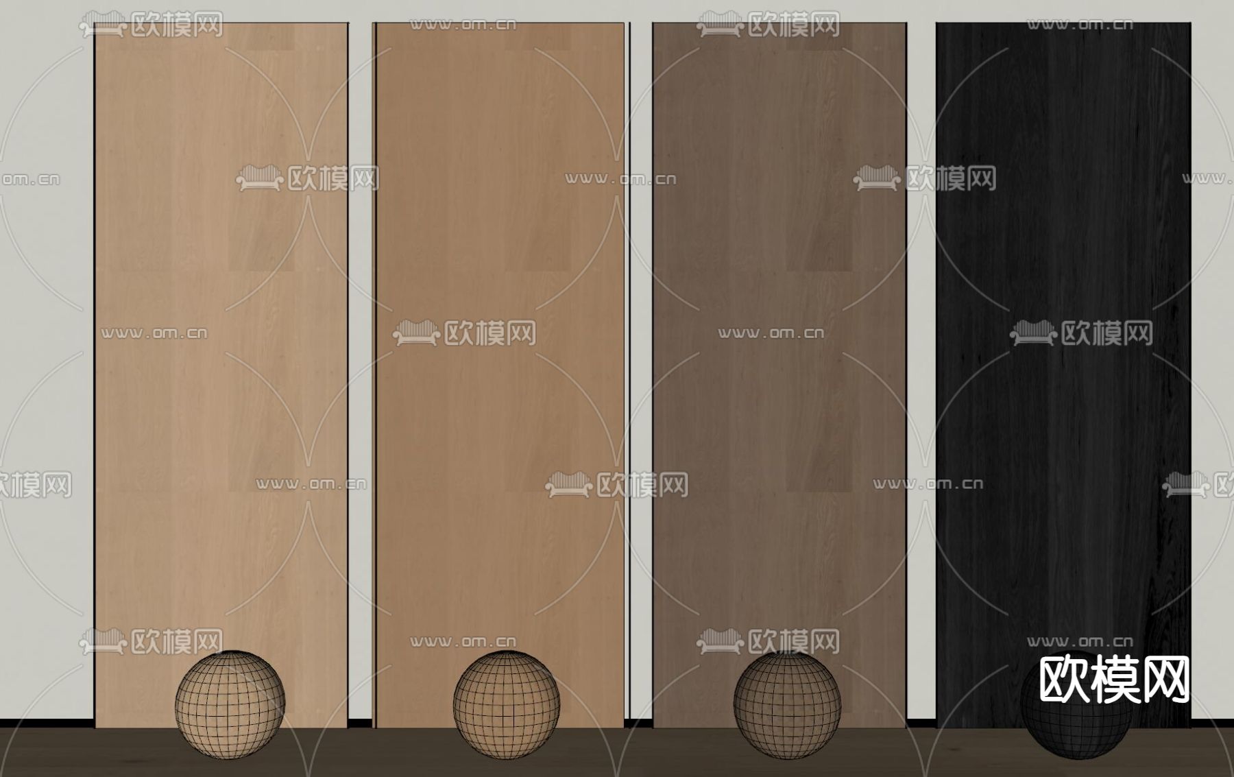 木饰面 护墙板su模型下载（渲染图2）