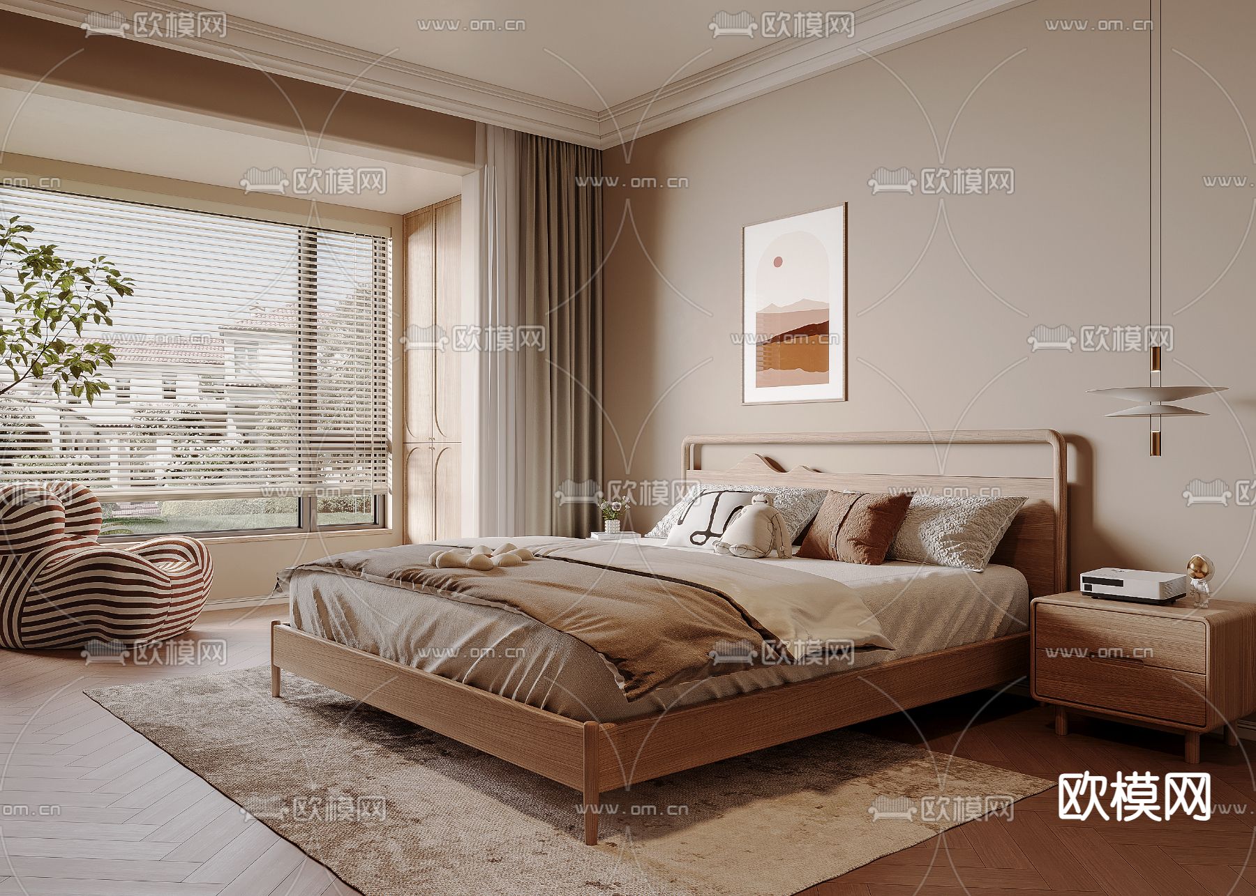 北欧双人床3d模型下载