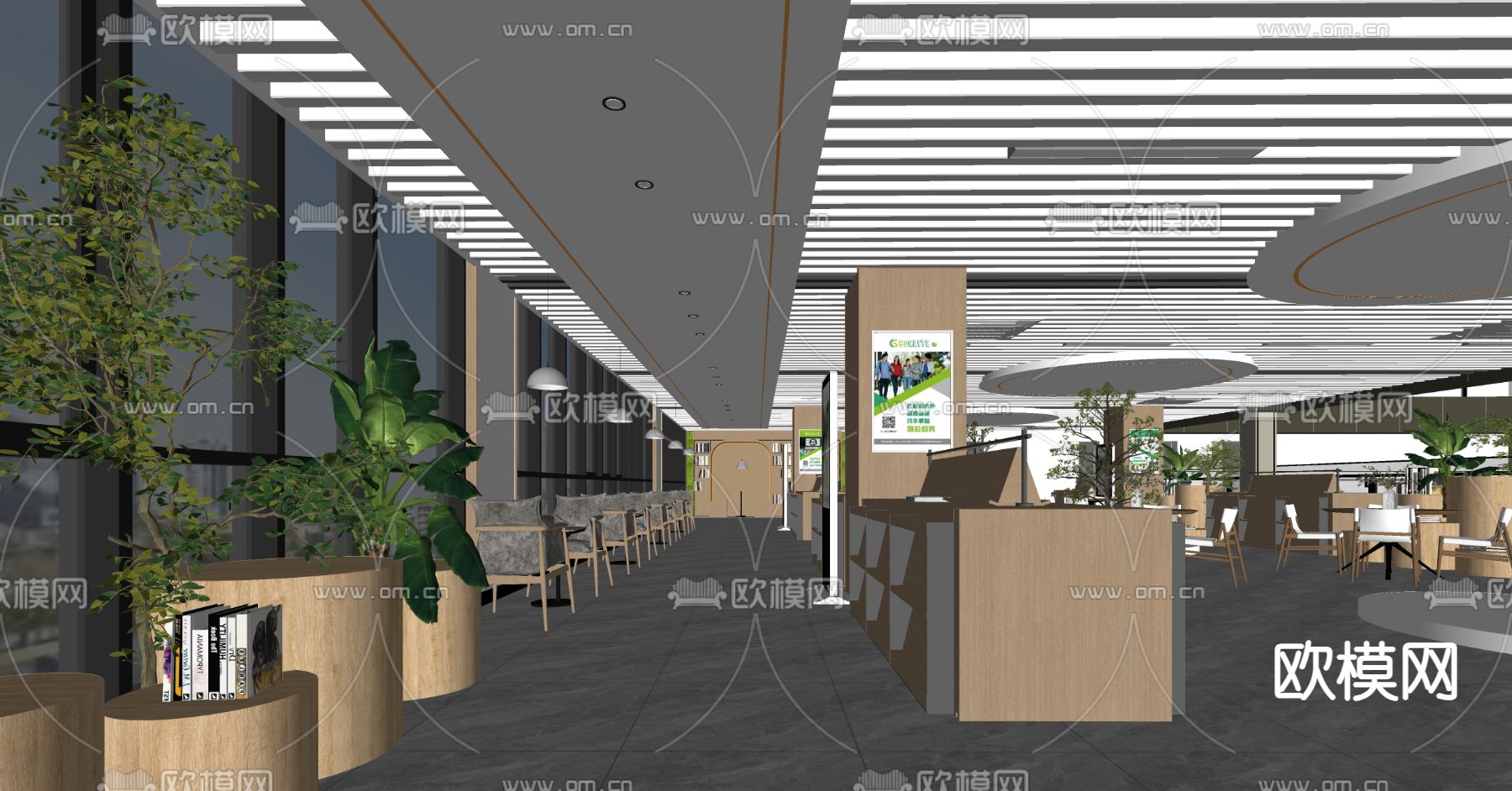 现代图书馆 书店su模型下载（渲染图2）
