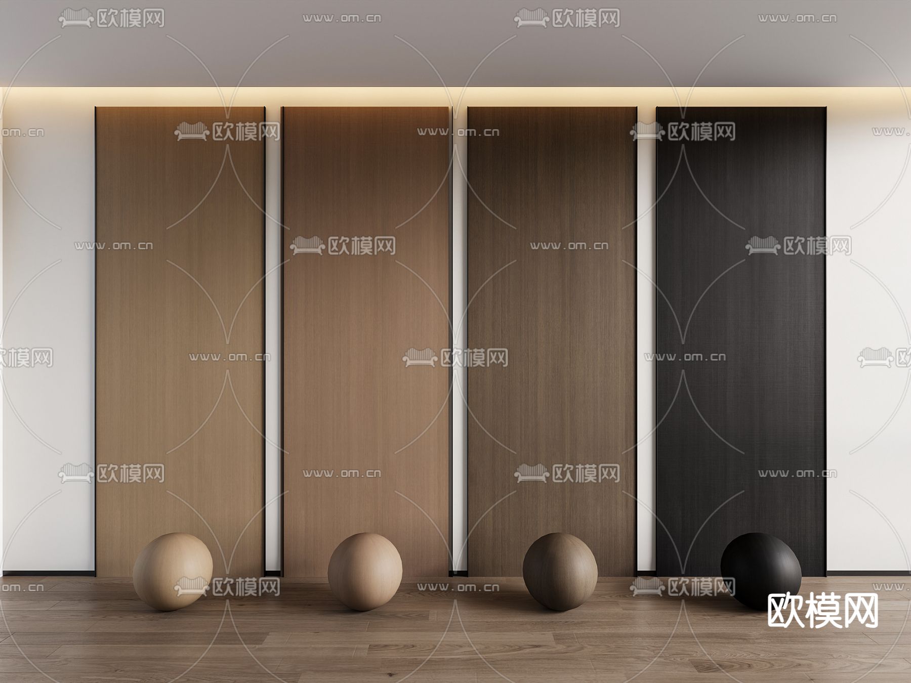 木饰面 护墙板 长城板3d模型下载