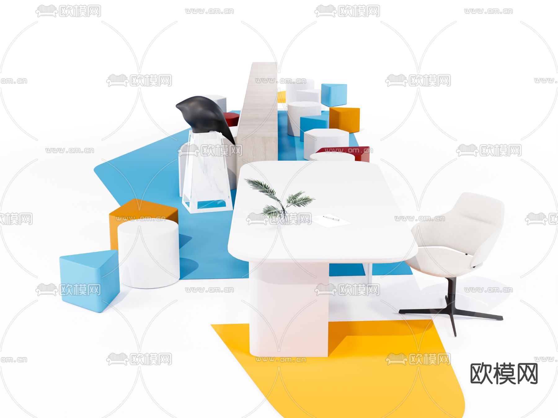 现代办公沙发su模型下载（渲染图1）