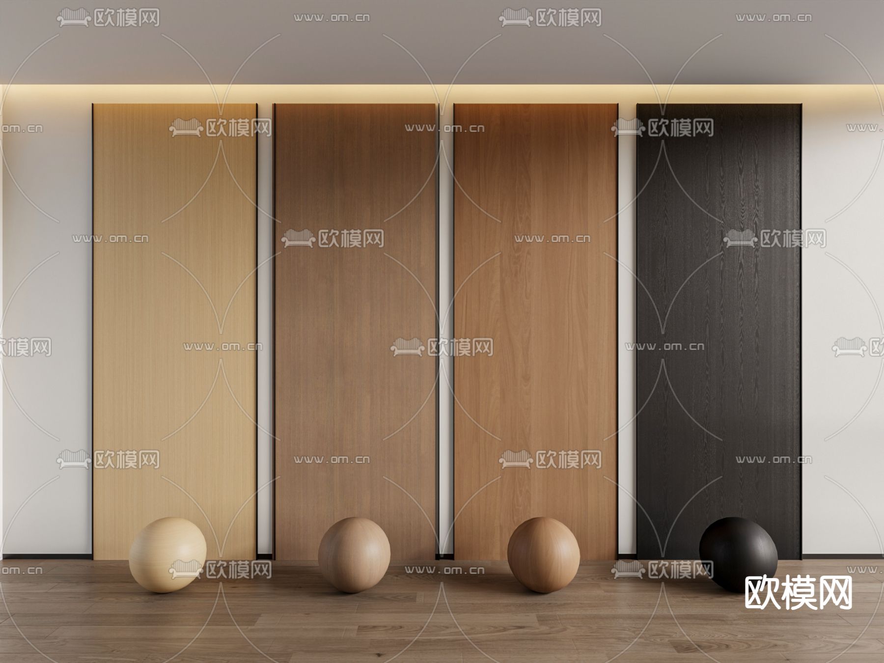 木饰面 护墙板su模型下载（渲染图1）