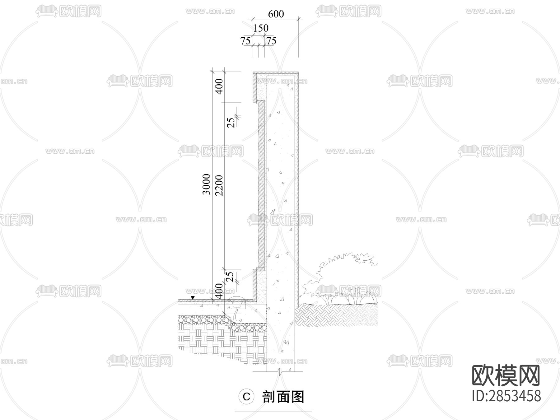 景墙cad大样图下载（渲染图2）