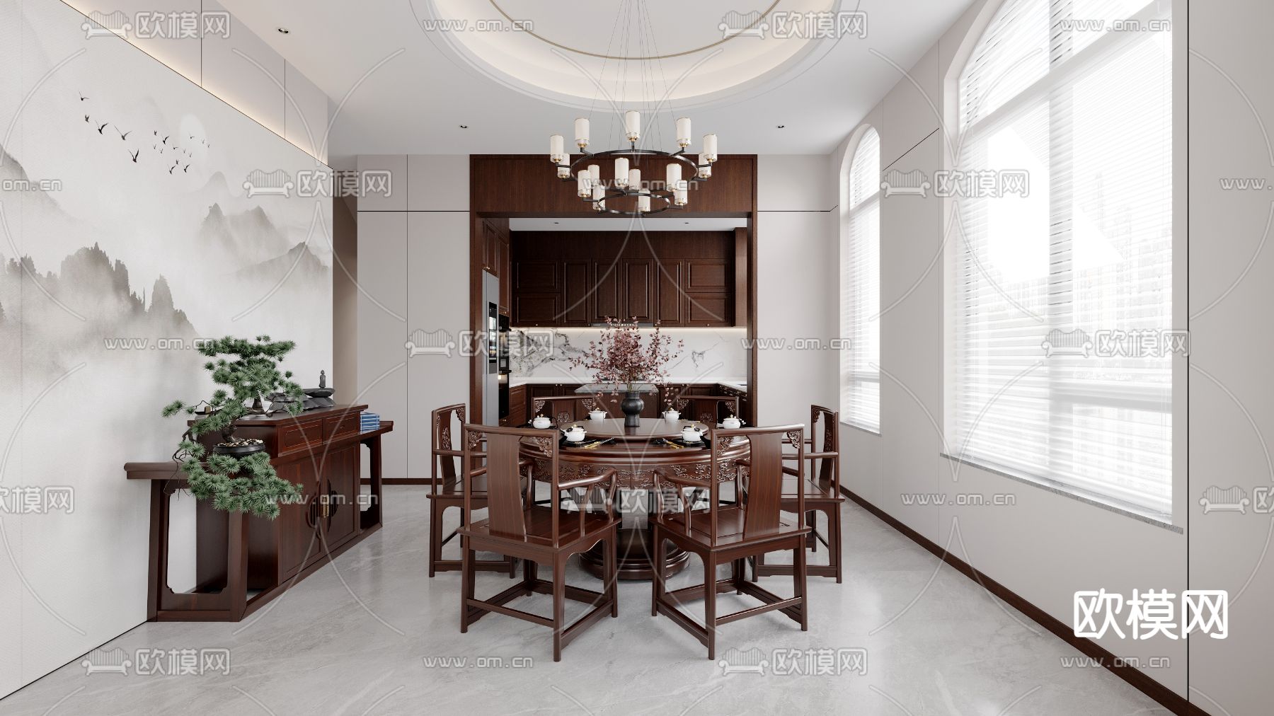 中式客餐厅3d模型下载（渲染图4）