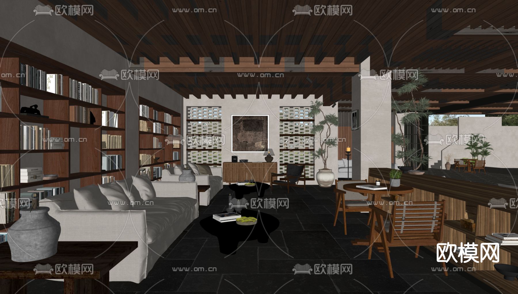 侘寂风民宿客厅 大厅su模型下载（渲染图2）