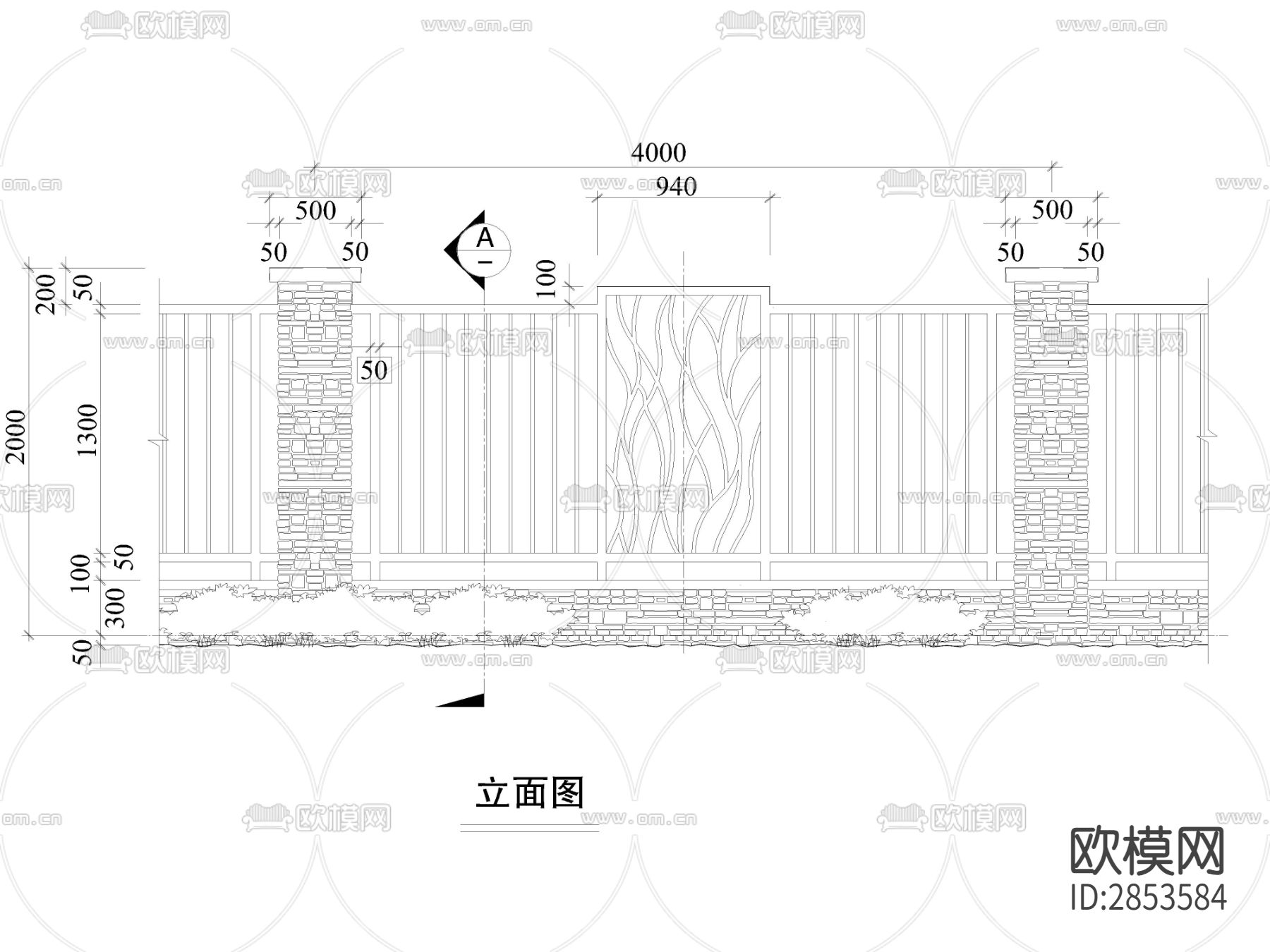 景观墙cad大样图下载（渲染图2）