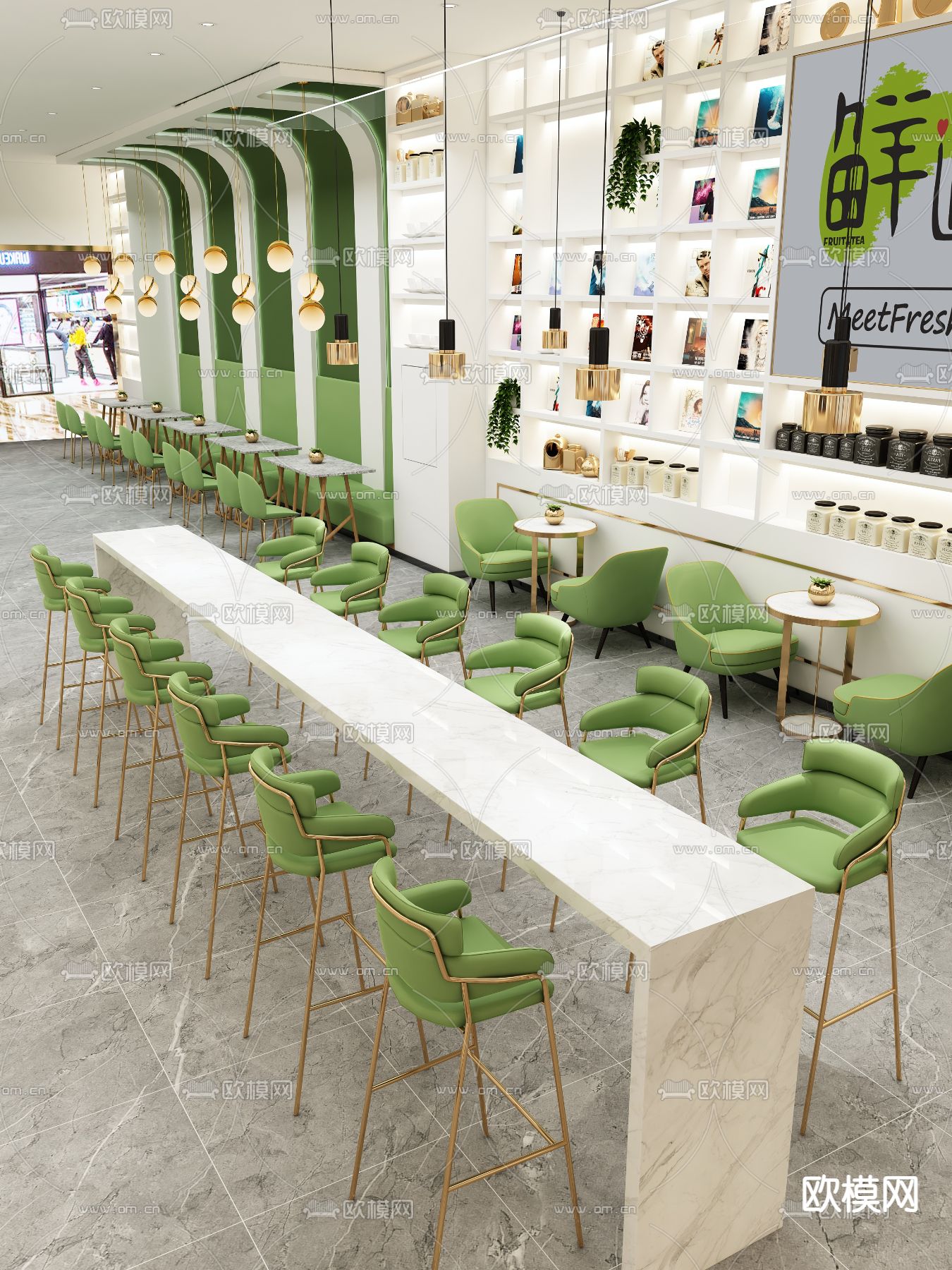 小清新咖啡店 咖啡馆3d模型下载（渲染图1）