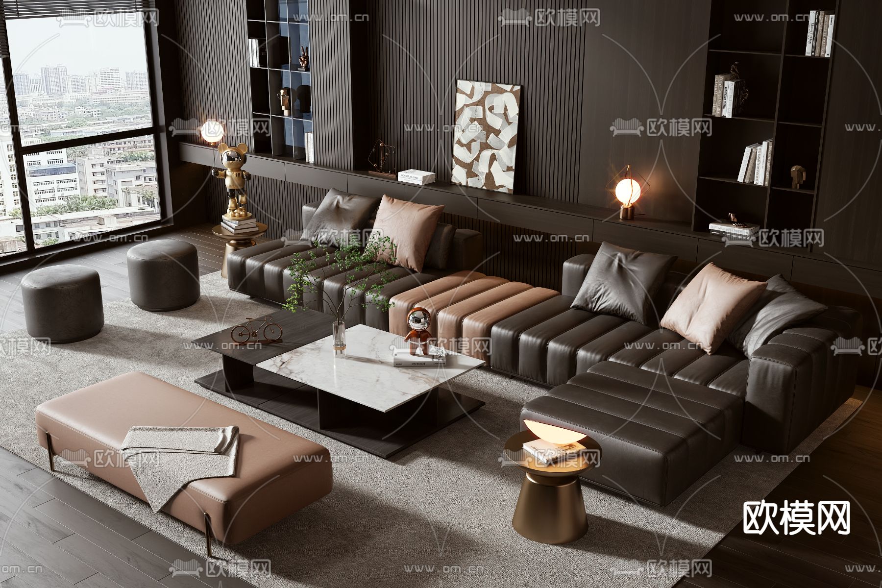 Minotti 组合沙发 皮沙发3d模型下载