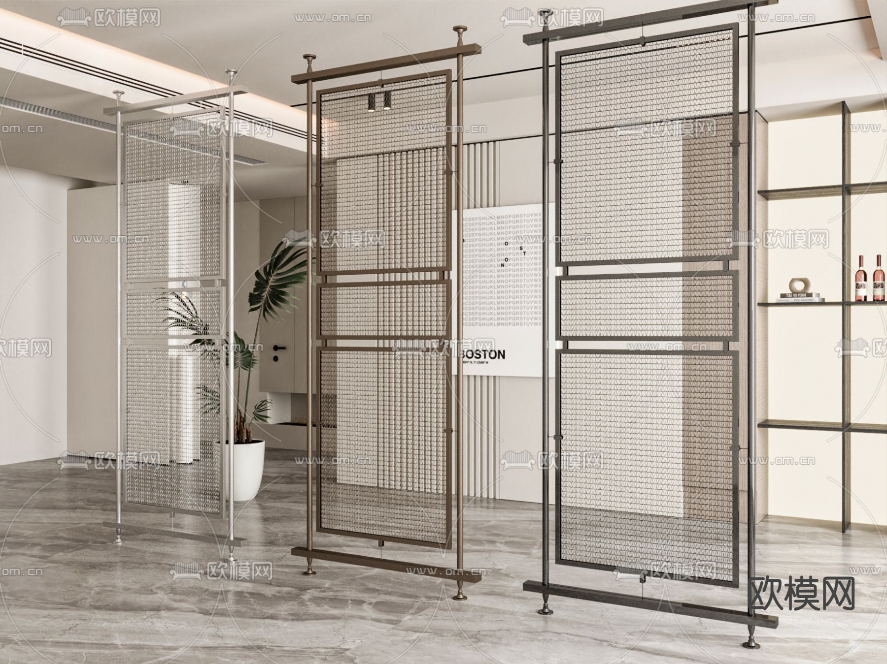工业风金属屏风 隔断su模型下载（渲染图1）