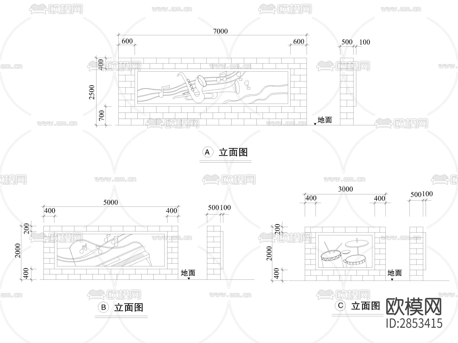 景墙cad大样图下载（渲染图1）