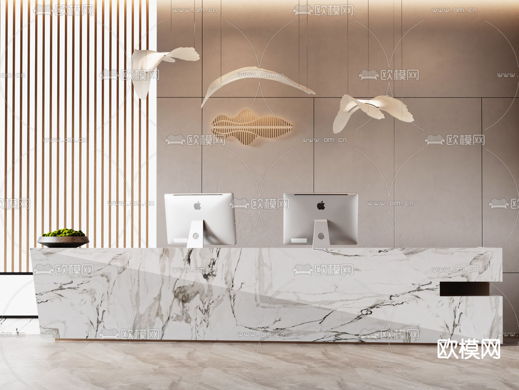 现代接待前台su模型下载（渲染图1）