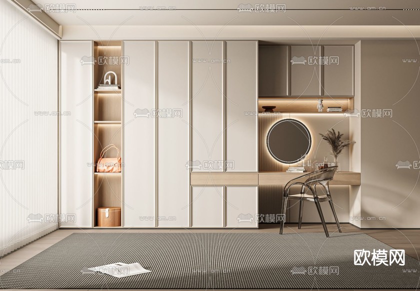 奶油风衣柜 衣橱 梳妆台3d模型下载