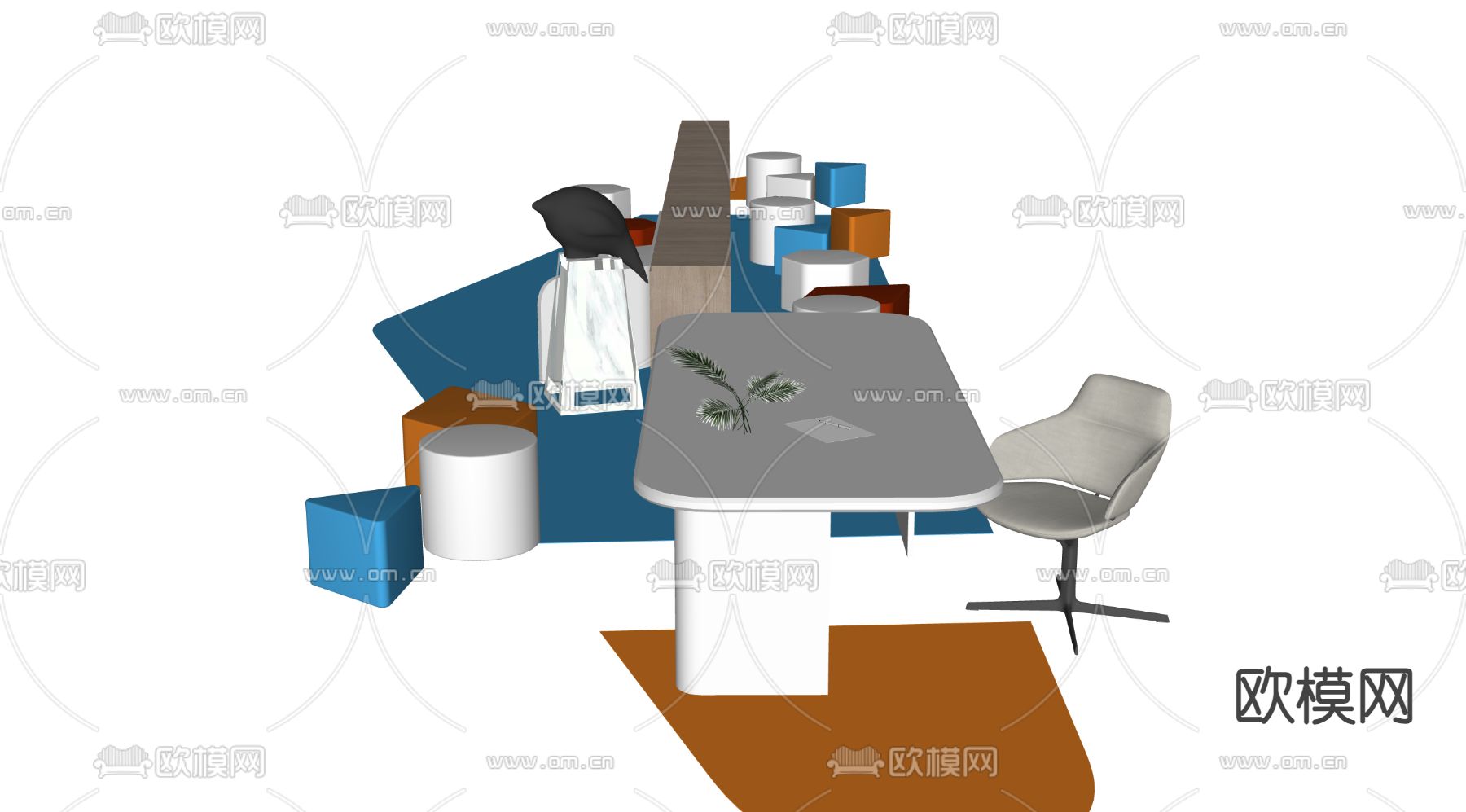 现代办公沙发su模型下载（渲染图3）