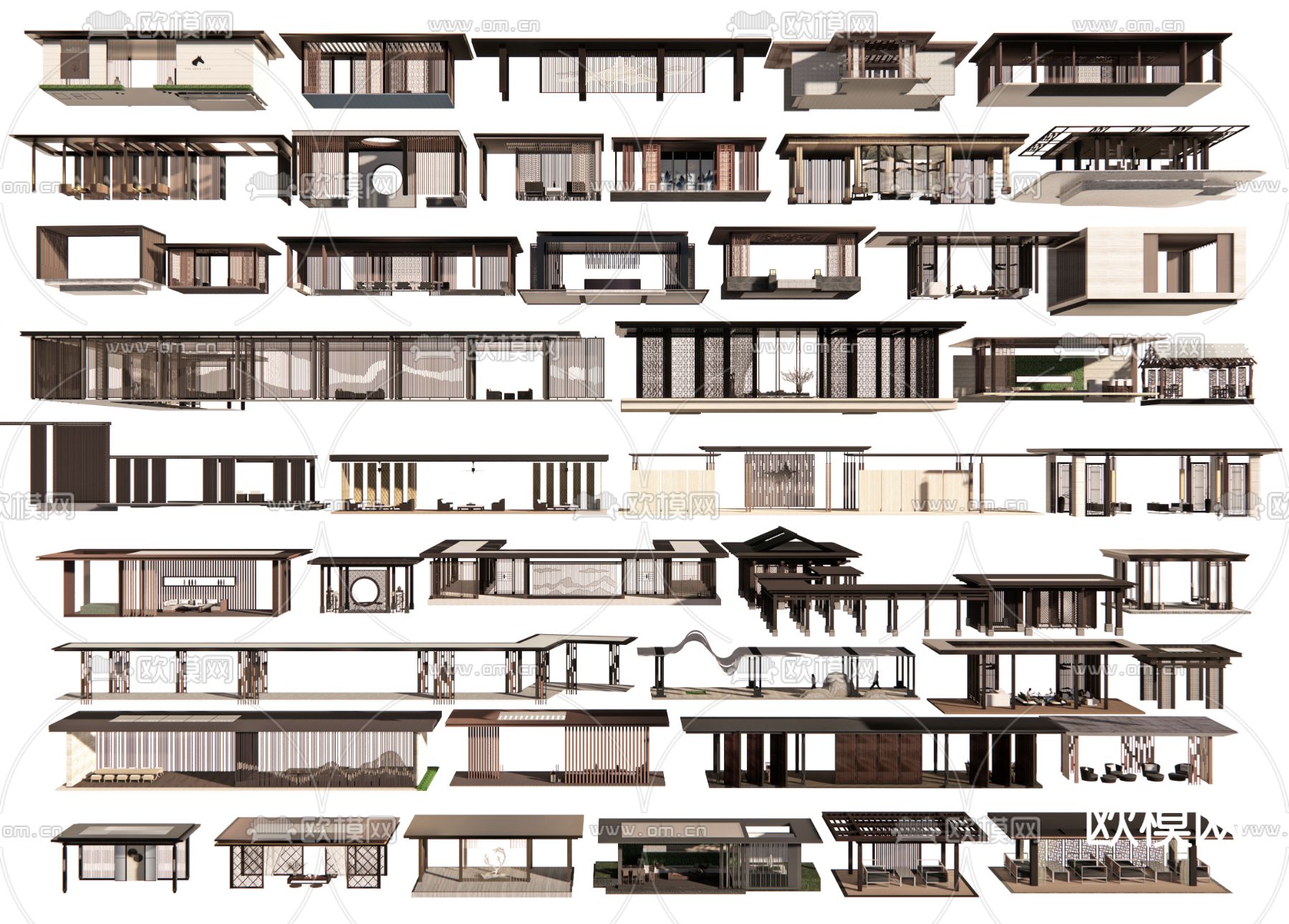 新中式廊架 长廊 水榭3d模型下载