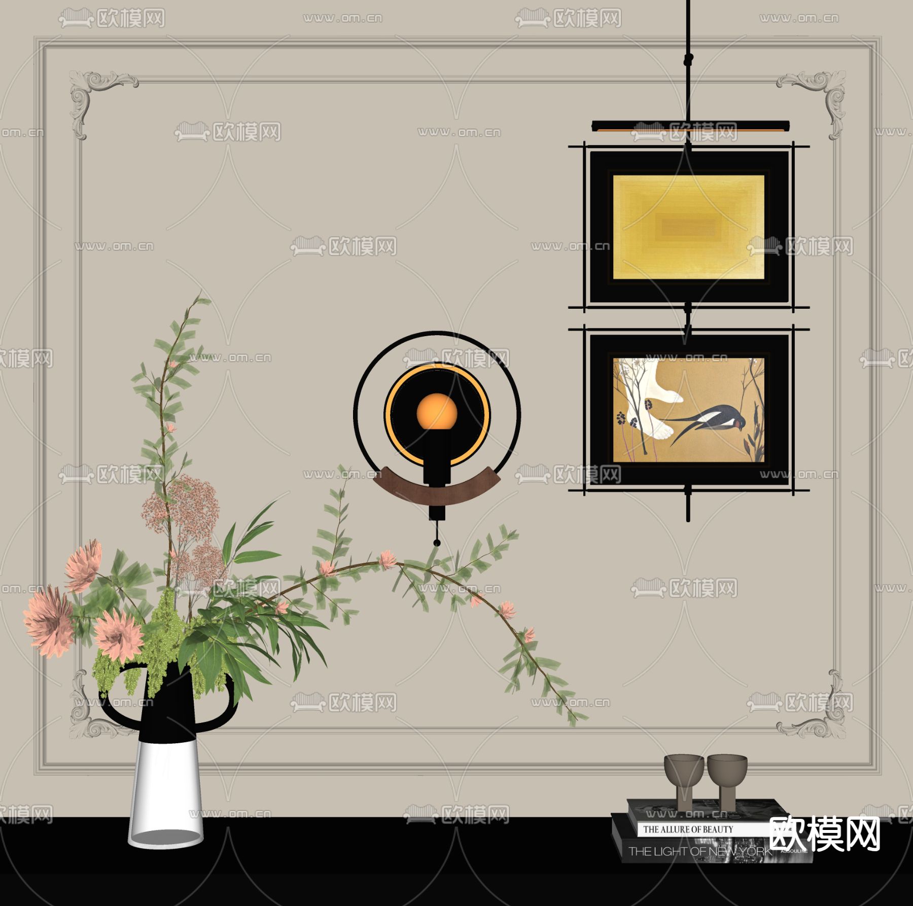 中古风装饰画su模型下载（渲染图2）