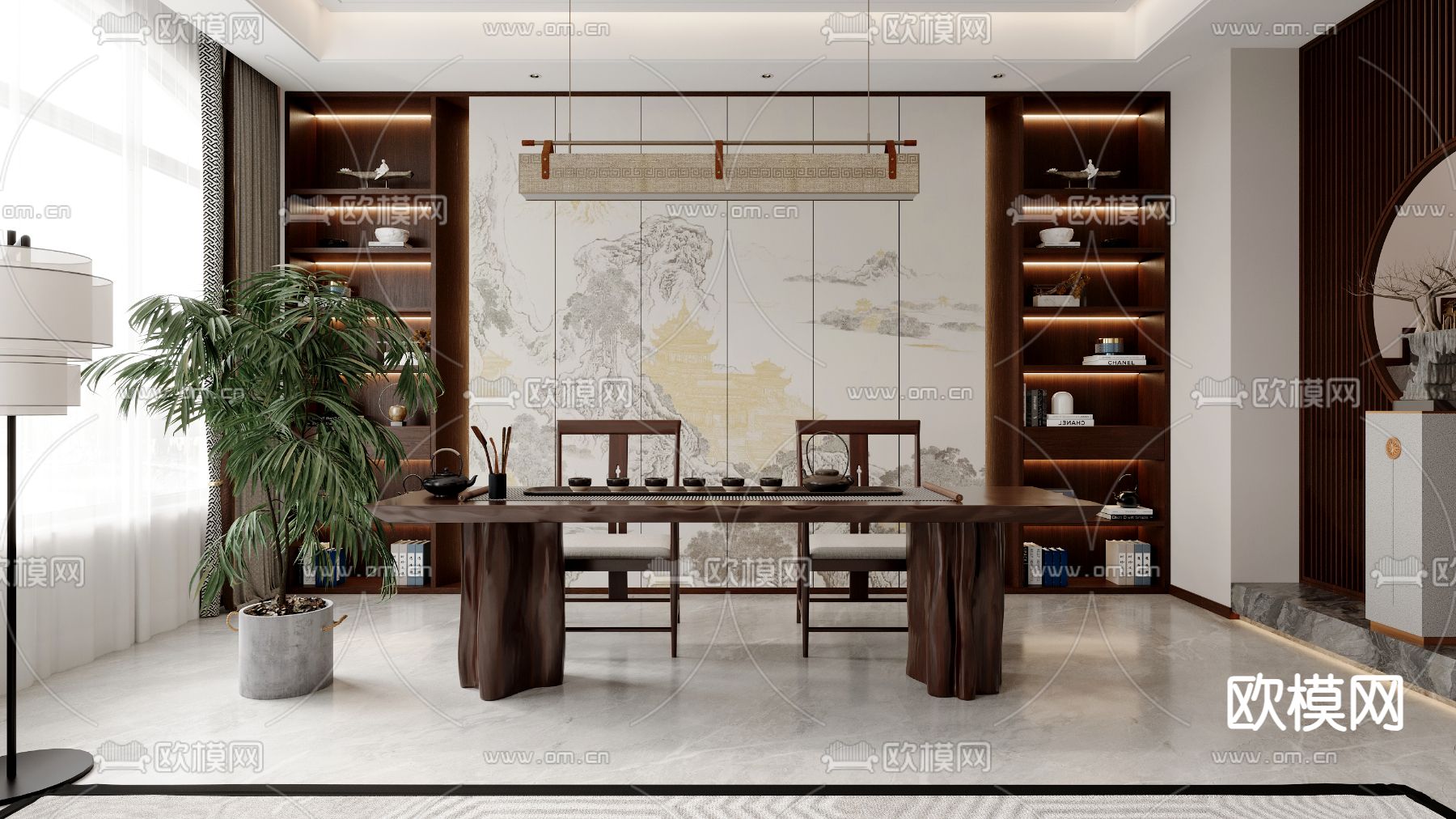 中式客餐厅3d模型下载（渲染图3）