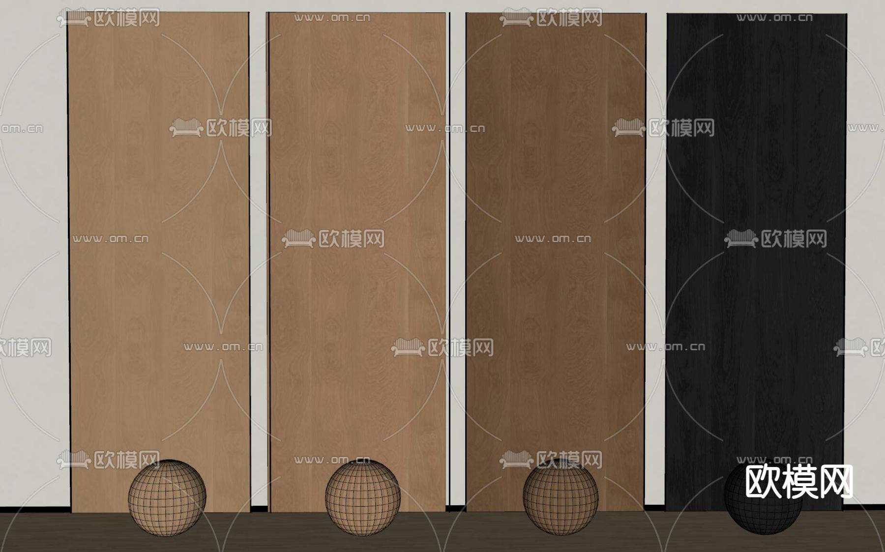 木饰面 护墙板su模型下载（渲染图2）